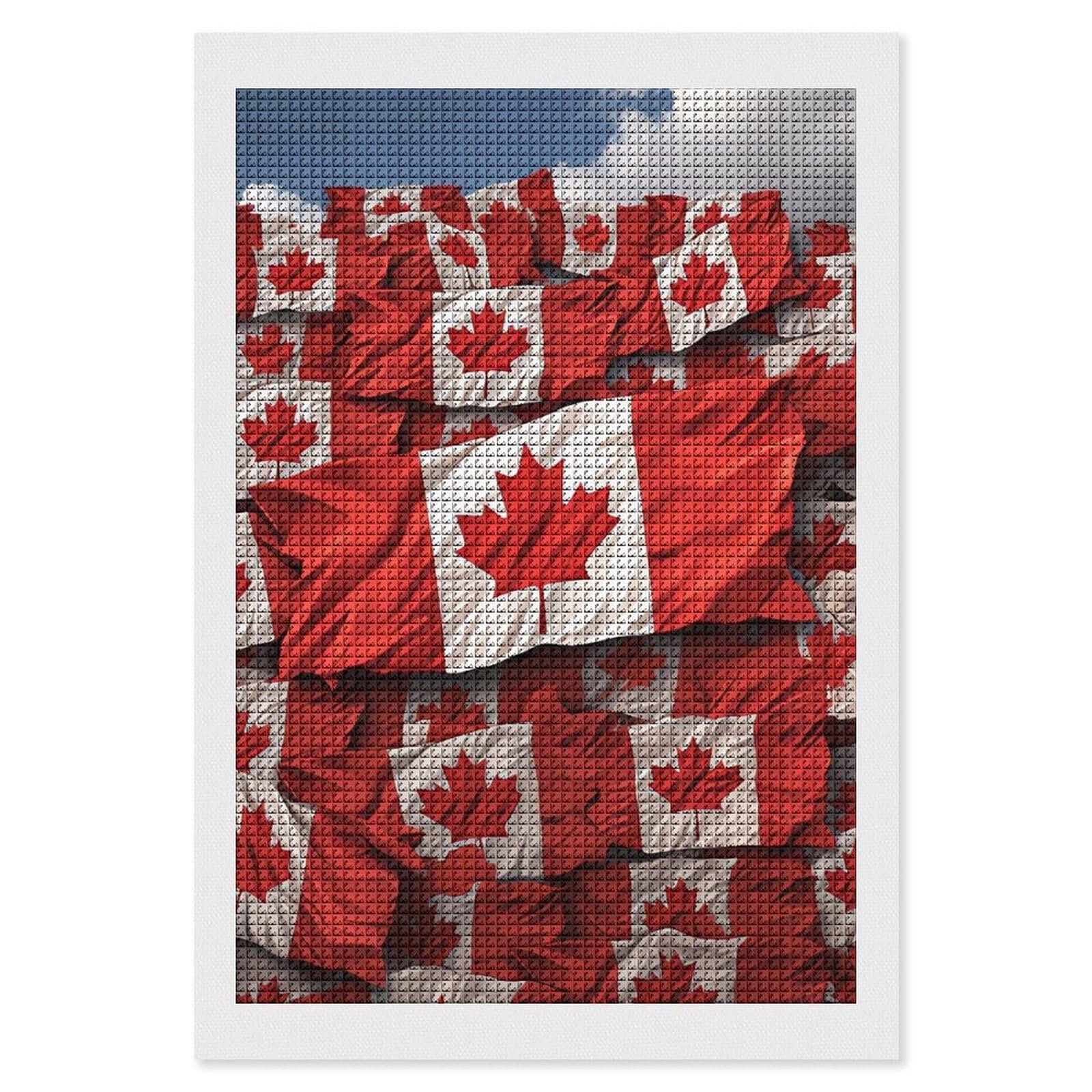 Canadian Flag Diamond Art Kits for Adults, DIY 5D Diamonds Painting Kits for Beginner, Round Full Drill Diamond Dots Painting, 8"x12" Diamonds Pictures Gem Art and Crafts Wall Decor