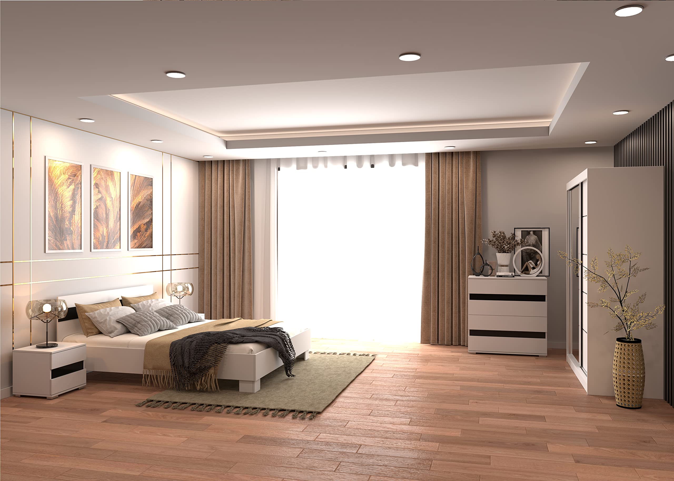 Fabryka Mebli Idźczak Schlafzimmer-Set Komplett Vista Lucca - weißer Kleiderschrank mit Spiegel und Kommode Innovativer - Innovativ, Stilvoll, Modern