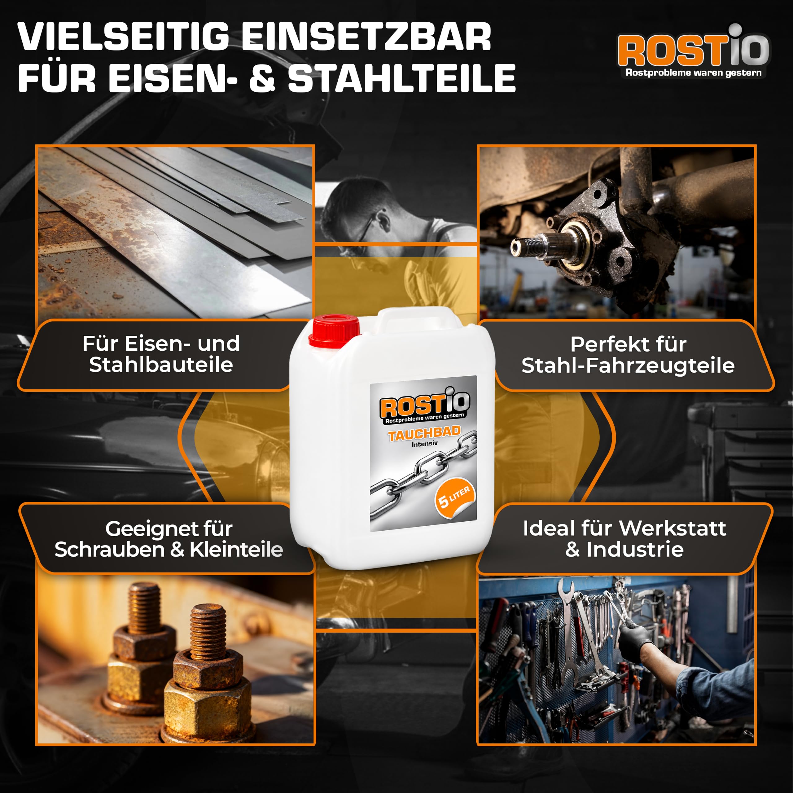 Rostio Tauchbad Intensiv 5 Liter Rostumwandler Rostentferner Rostlöser Entroster - Auto KFZ Motorrad Boot UVM.