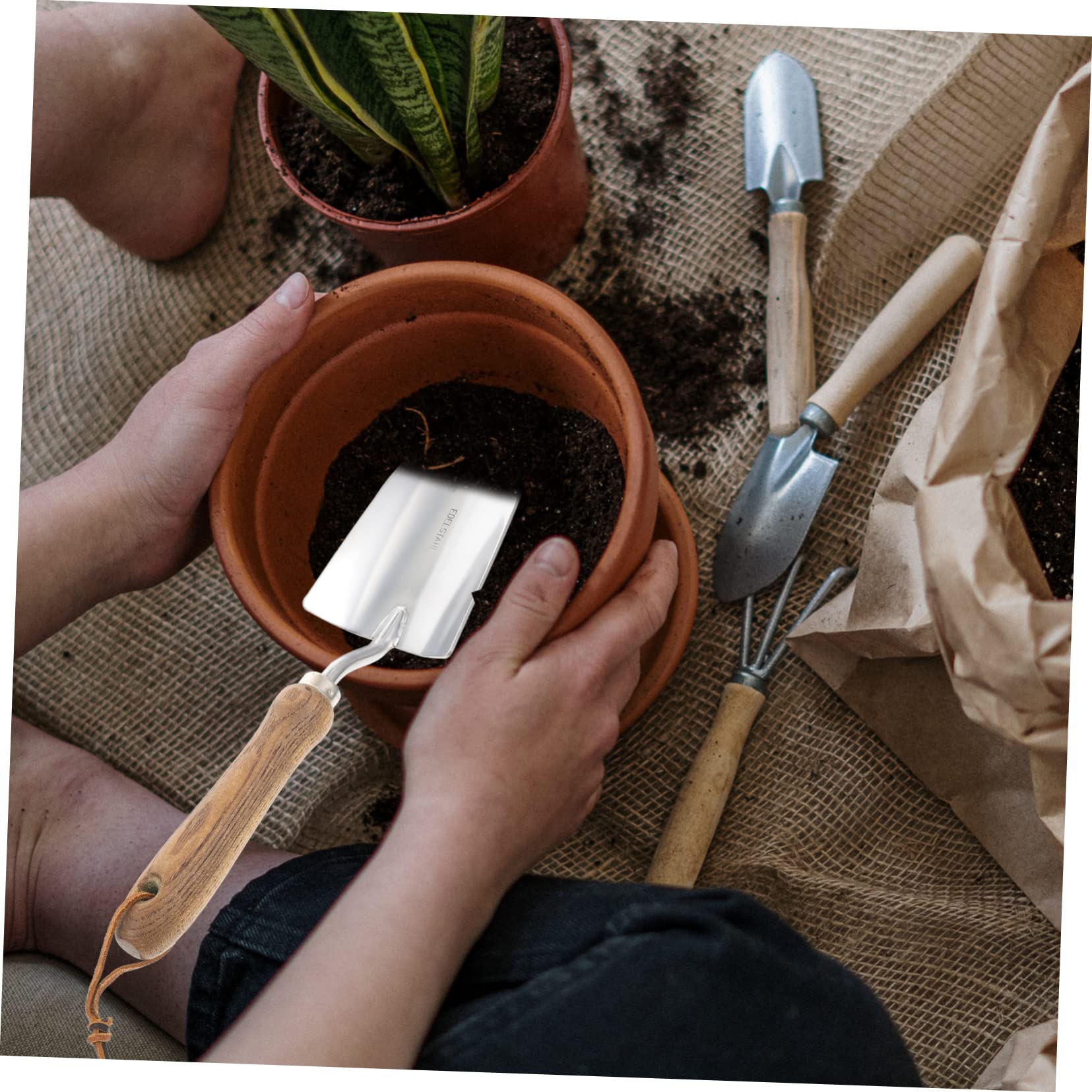 Abaodam 2 Stück Kleine Gartenkelle mit Holzgriff Gartenwerkzeug für Pflanzen Umtopfen und für Garten Innenhof und Park