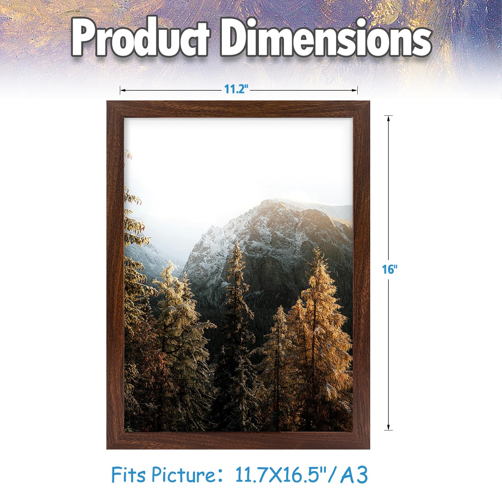 AUEAR, A3 Picture Frame Brown Set of 2, 11.7 x 16.5 Poster Prints Wall Mounted Horizontal and Vertical