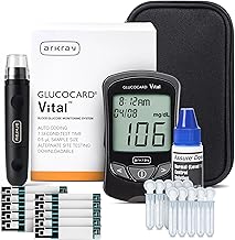 ARKRAY GLUCOCARD Vital Blood Glucose Monitor Kit   Fast, Accurate & Easy-to-Use Blood Glucose Monitoring System with Meter, 10 Test Strips, 10 Lancets, Control Solution, Lancing Device & Carrying Case