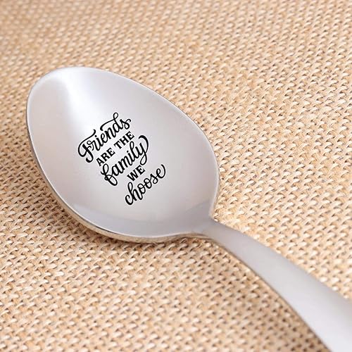 Miniatura 6 de Cuchara grabada para regalar a un amigo para él y ella, regalo de cuchara con texto en inglés "Friend's are the Family", regalo inspirador para el