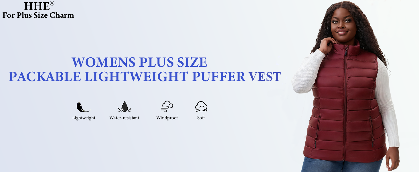HHE Women's Plus Size Puffer Vest 1X-6X Lightweight Packable Water