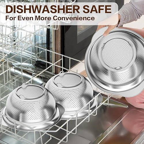 Miniatura 8 de Colador de acero inoxidable para cocina, colador de acero inoxidable de 5 cuartos de galón, colador de pasta para espagueti, frutas, verduras,