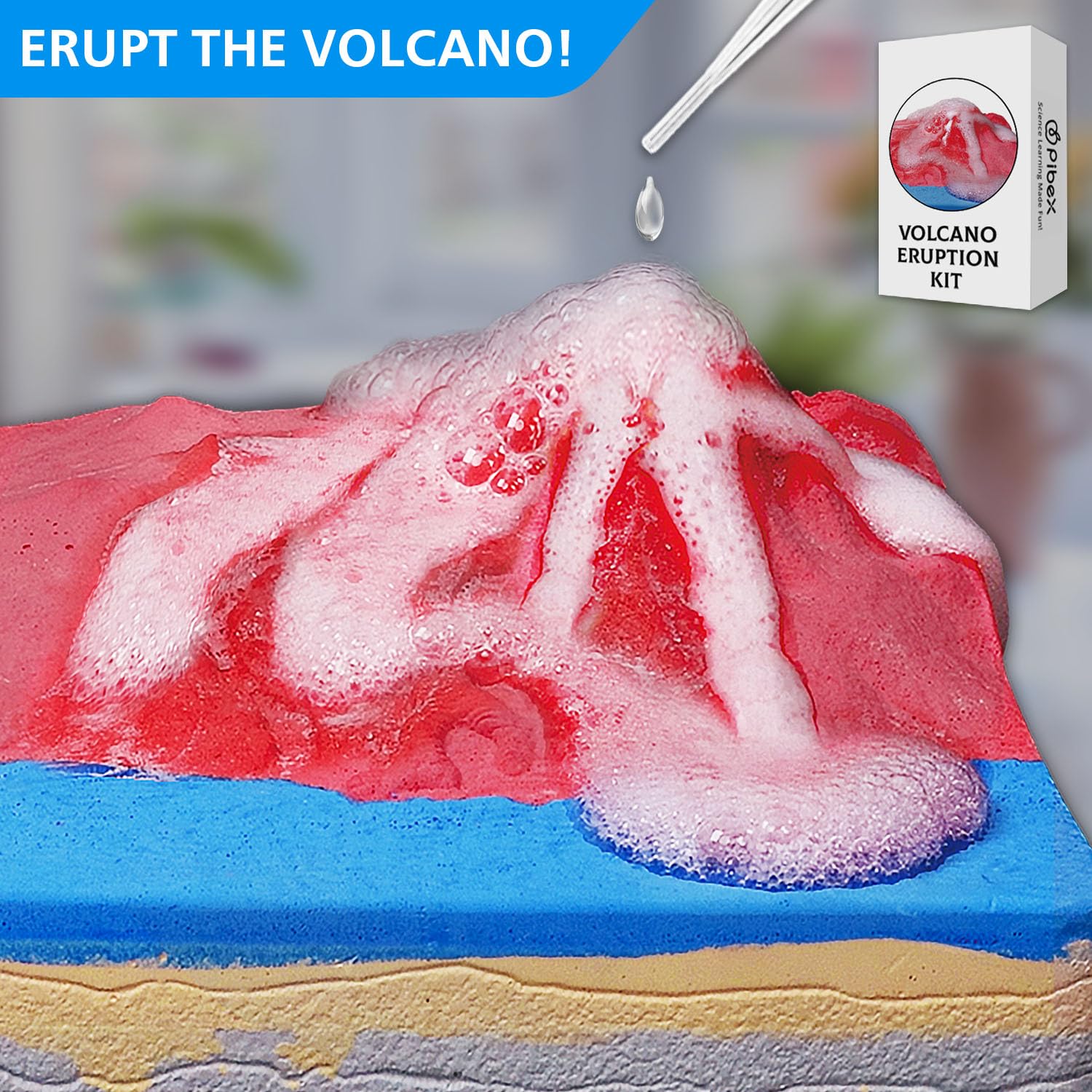 PIBEX Volcano & Ocean Fossil Dig Kit, Dig up 20+ Real Fossils, Rocks, Shells & Sea Snails with Eruption Experiments, Earth Science Geology Kit for Kids, STEM Toy Gift for Boys & Girls Age 6-8-12