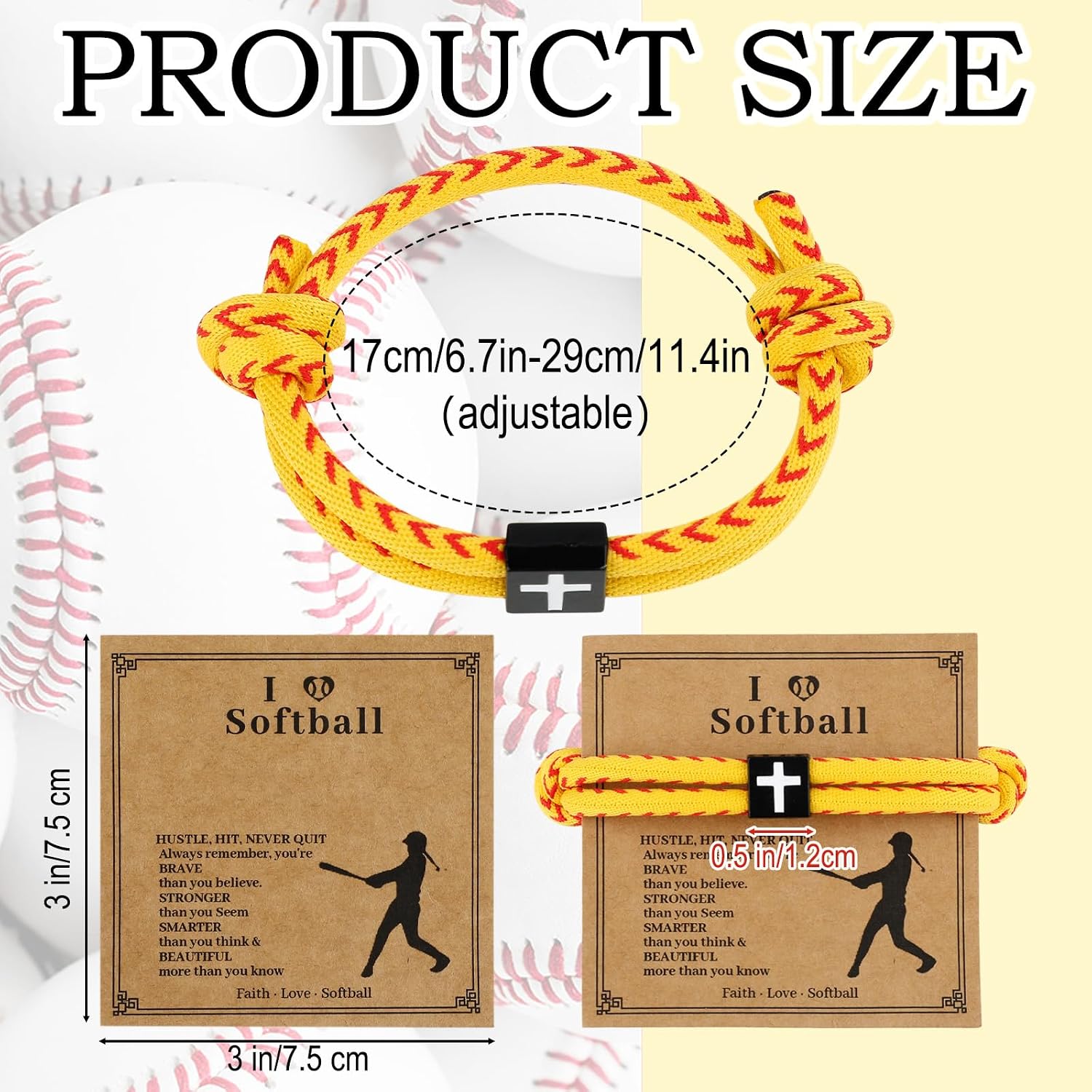 12 Pcs Sport Bracelets Softball Gifts for Team, Softball Bracelet Accessories Adjustable Rope Jesus Cross Bracelet for Christian Religious Gift Sport Party Favors