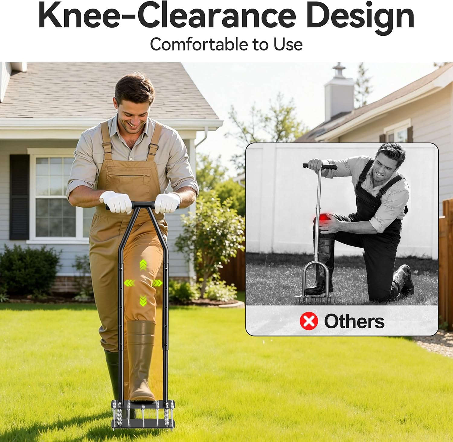 Knee-Friendly Manual Lawn Aerator Tool - 15 Heavy-Duty Steel Spikes,Spring-Loaded Auto-Clean Design, Pre-Assembled for Soil Loosening & Lawn Health, Garden/Yard Aeration Tool