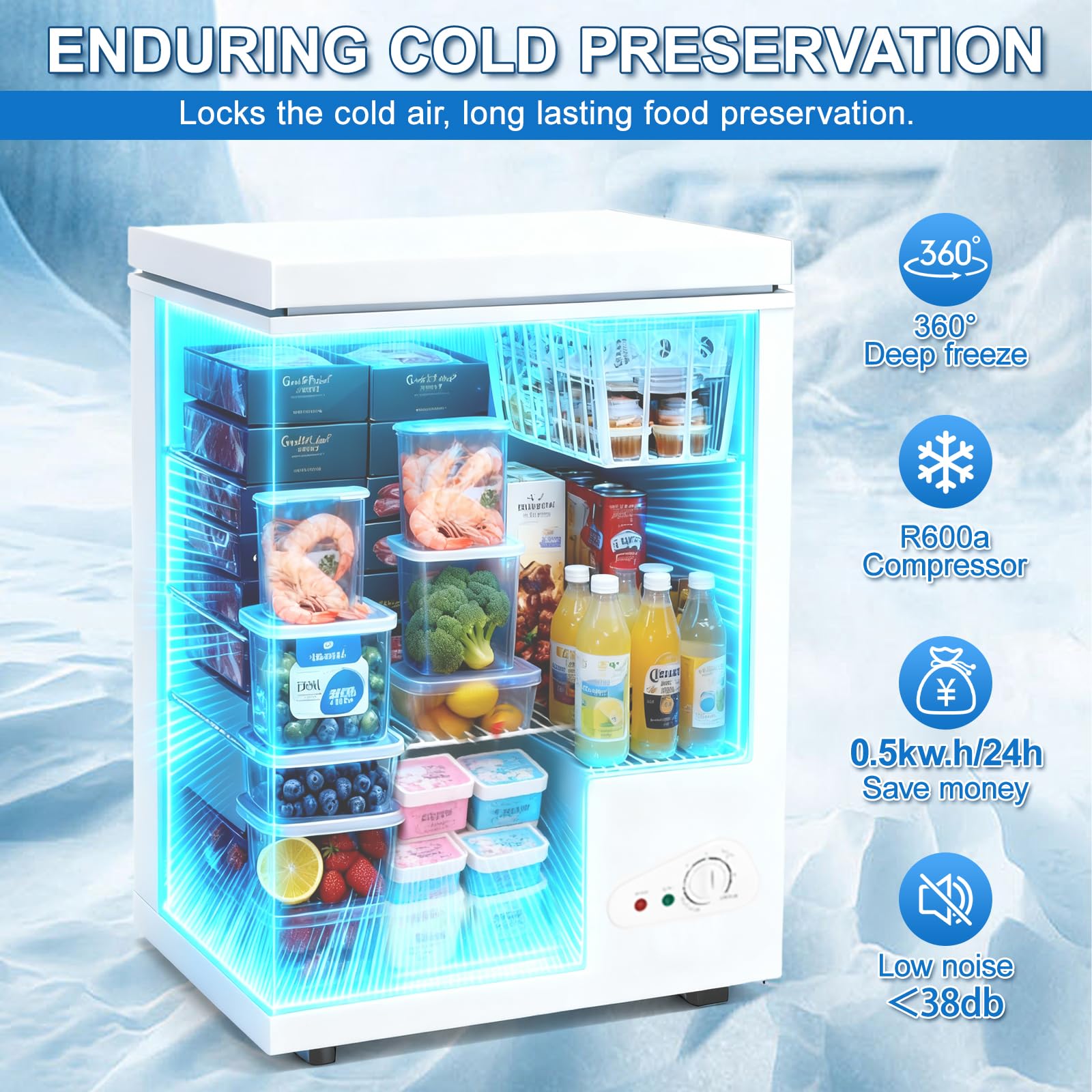 Dawmilon 5.0 Cu.Ft Chest Freezer, Energy Efficient & Quiet Deep Freezer With Adjustable Thermostat, Removable Basket & Defrost Drain – Compact Freezer For Home, Garage, Apartment & Dorm, White on Fridge.com - View 2