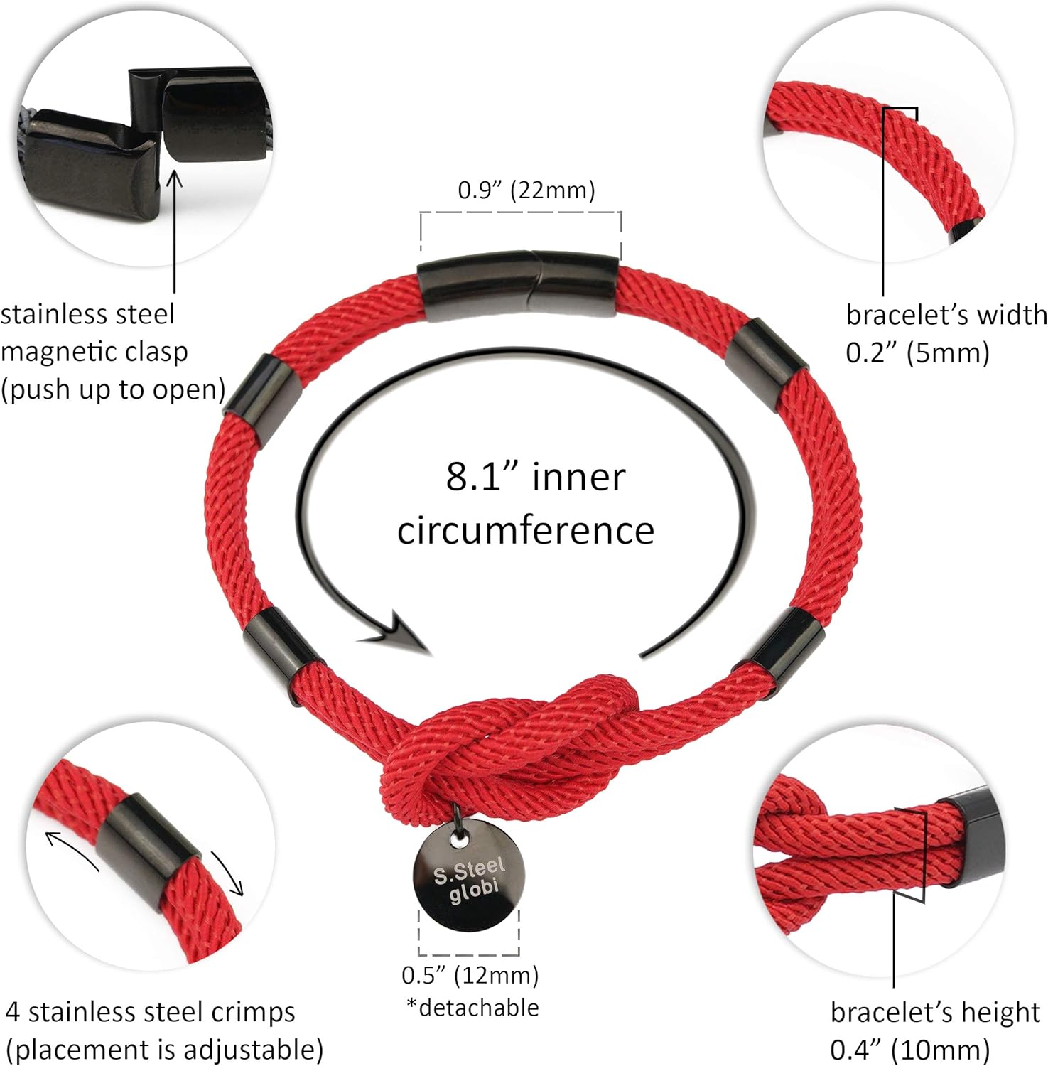 globi Paracord Braided Rope Bracelet for Men Women | Lightweight Nautical Unisex Cuff Bracelet with Stainless Steel Magnetic Clasp - Image 2