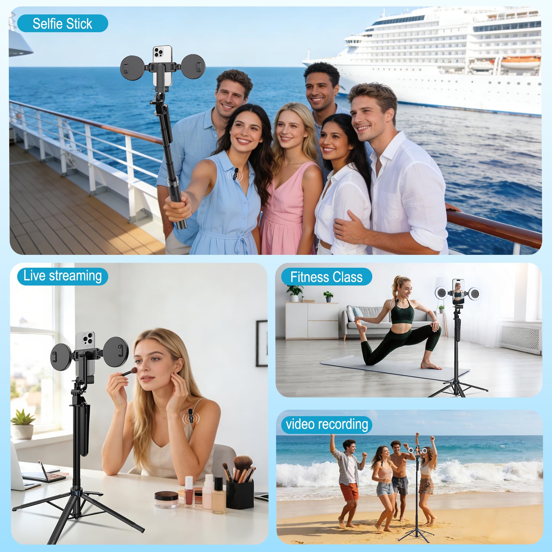 Kit vlogging per iPhone/Android, 63 "Auto Face Tracking Treppiede per iPhone con Luce, Microfoni Wireless, Scrolling Remote Control per TikTok, Content Creator Kit per YouTube Starter Live Streaming