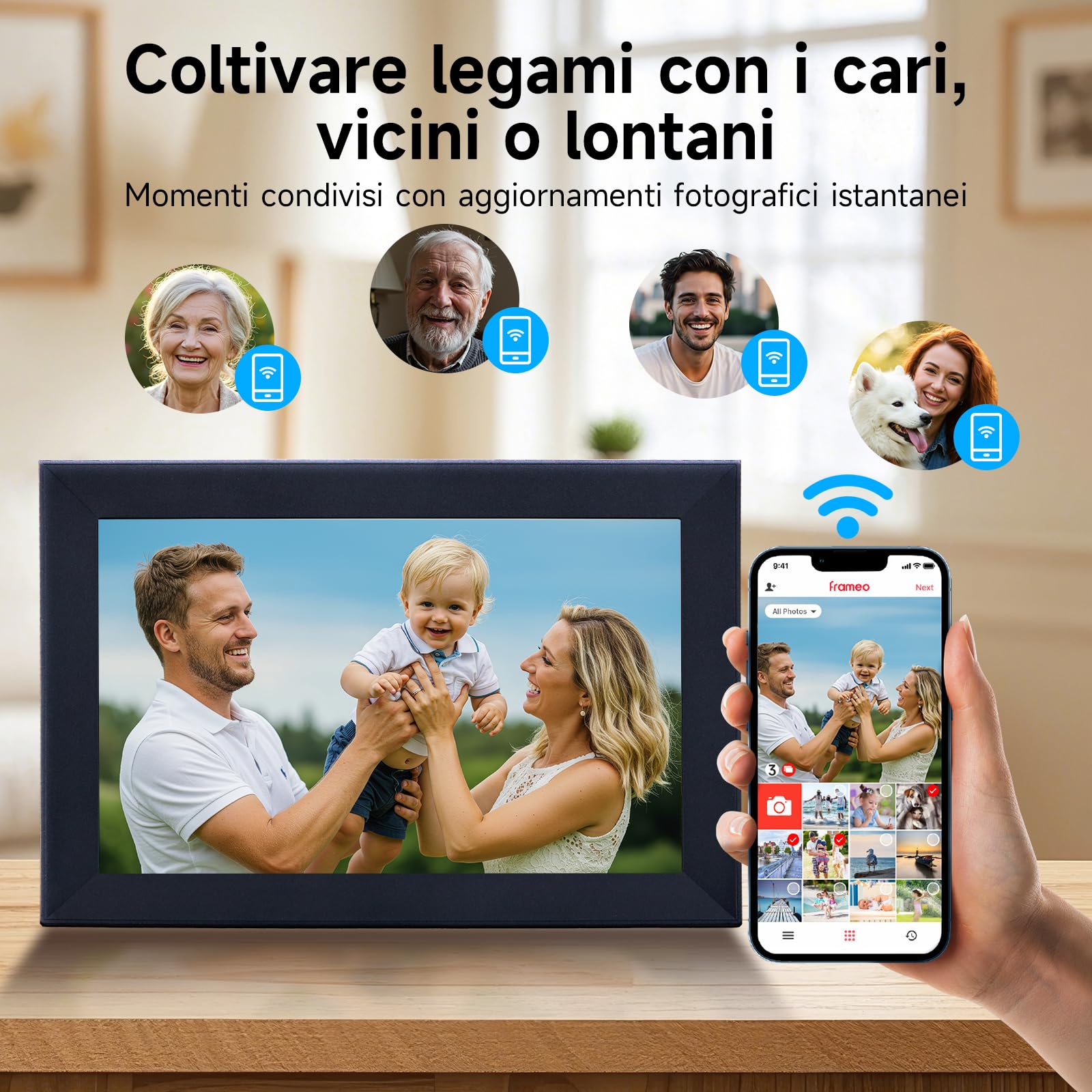 Cornice Digitale Foto, Rollei Smart Frame WiFi 103 10,1 Frameo Portafoto Digitale 32GB 1280x800 Schermo Tattile IPS Condivisione Istantanea di Foto e Video Nero Cornice-Digitale-Foto-Frameo-WiFi