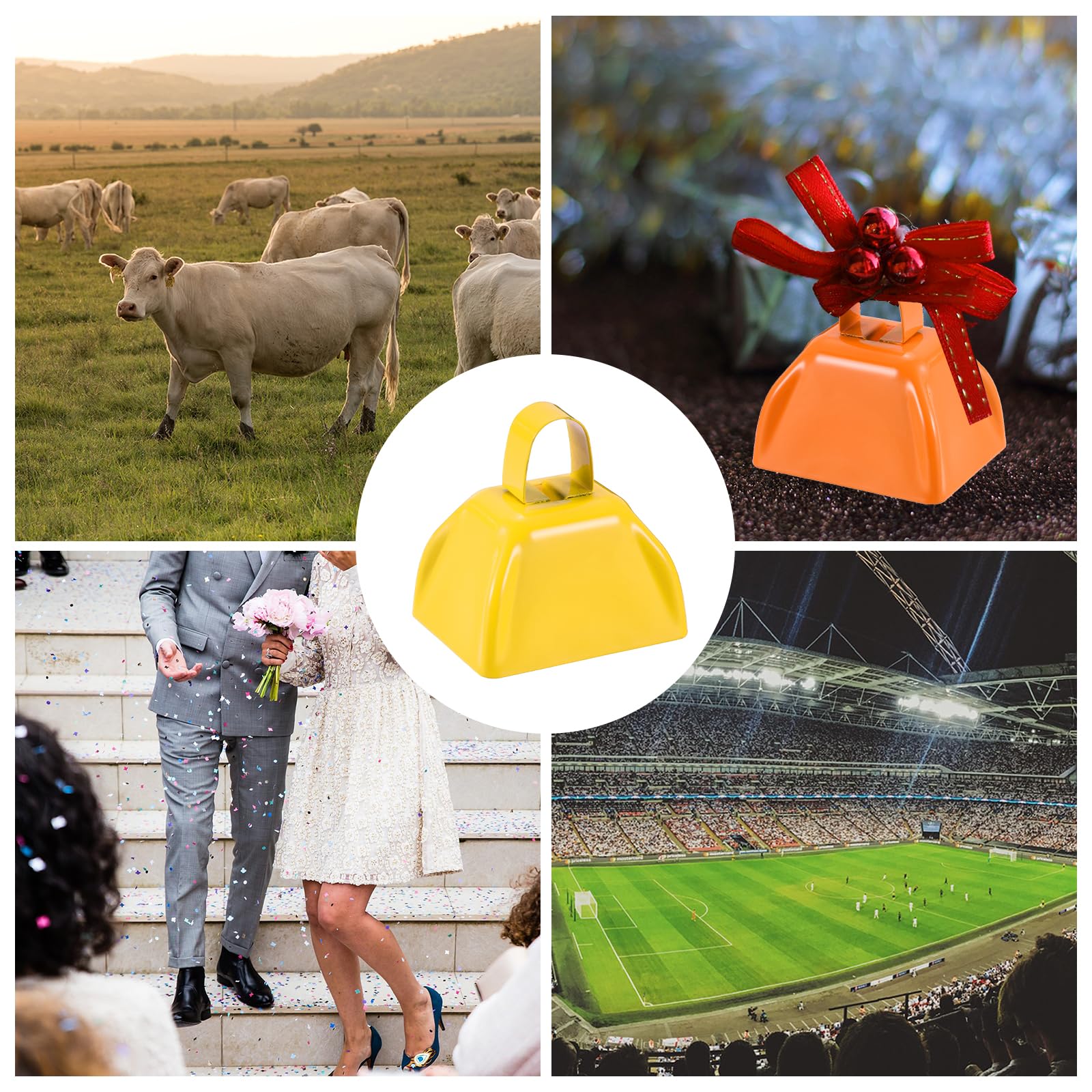 PATIKIL 24Pz Campanacci Per Partite Calcio, Campanacci 3" Eventi Sportivi Ingrosso Strumenti Per Fare Rumore Campanacci Metallo Con Corda Per Tifo Matrimoni, Giallo
