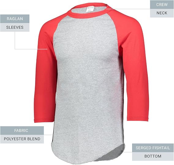 Augusta Sportswear Mens Baseball 3/4 Sleeve Tee 2.0 | Soft Cotton Blend Raglan Tee