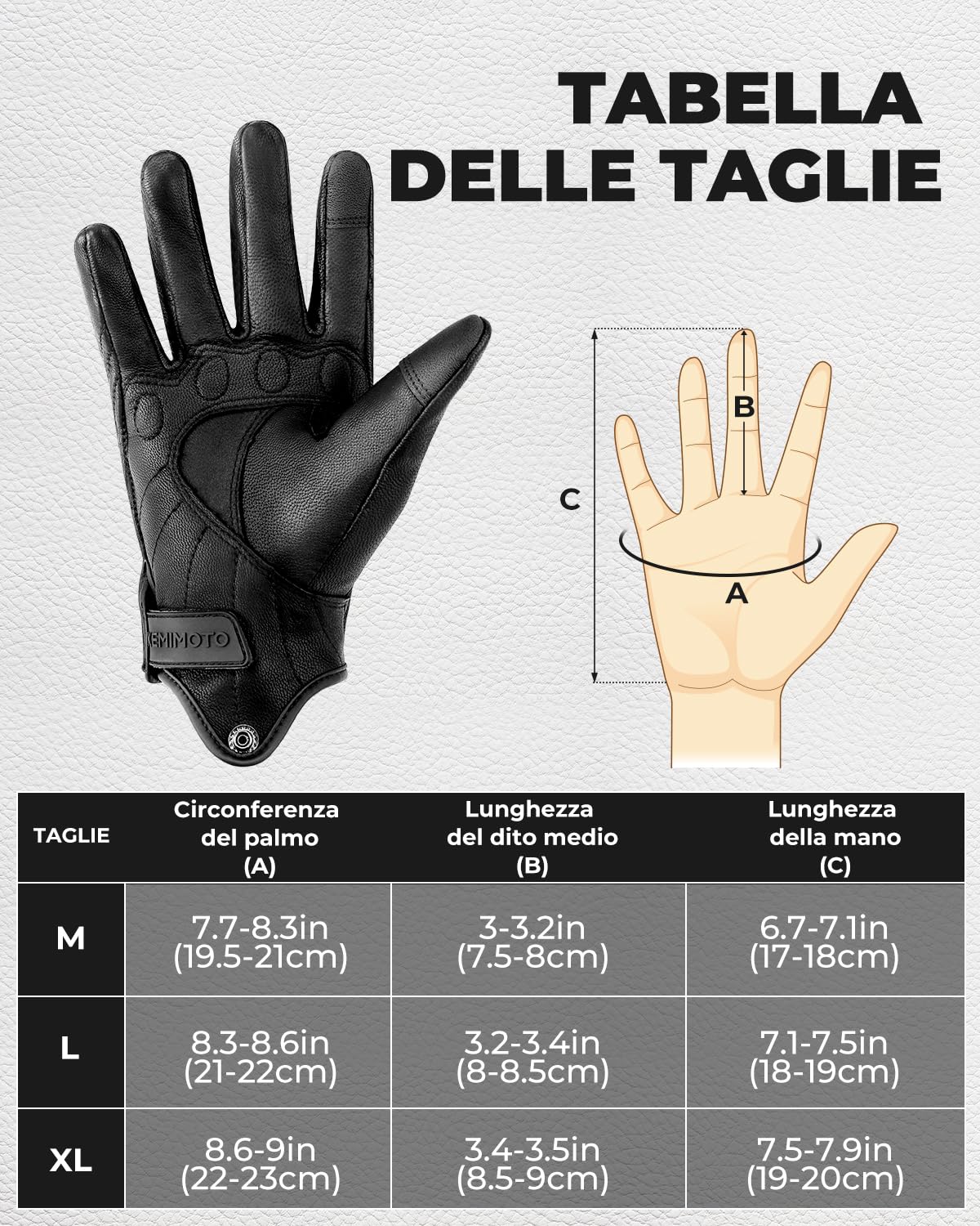 KEMIMOTO Guanti Moto in Pelle, Guanti da Motociclismo Touchscreen per Uomo e Donna con Protezione delle Nocche, Ideali per Motocross, Scooter, Ciclomotori, Quad, ATV