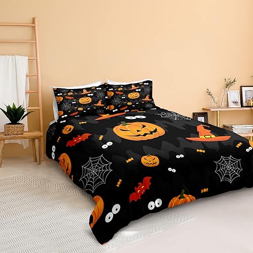Miniatura 114 de Pumpkin Bedding Halloween Duvet Cover Set Funny Evil Pumpkin Pattern Design Black Halloween Bedding Set Queen 1 Duvet Cover 2 Pillowcases