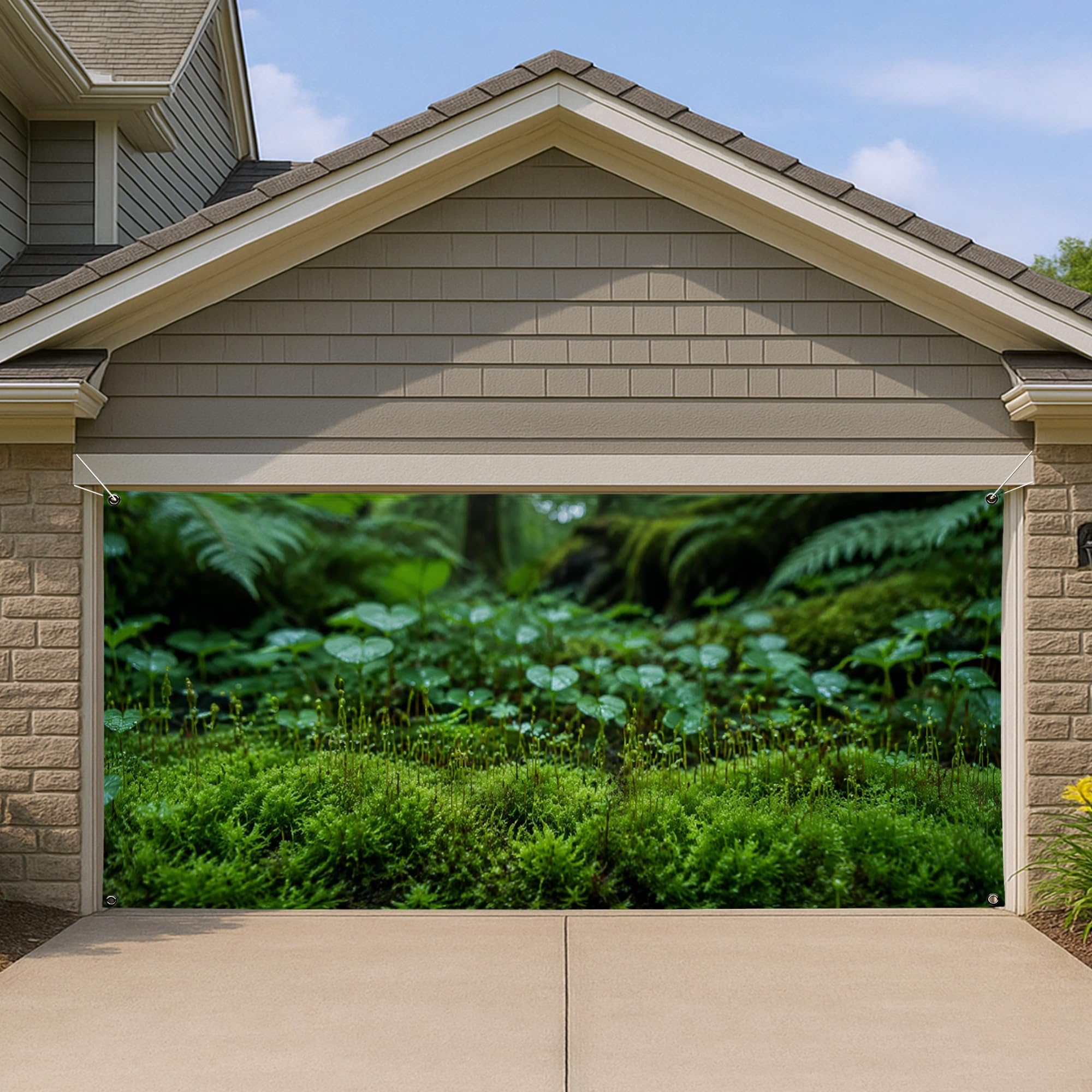 Grandes décorations de porte de garage paysage de forêt d'été bâche extérieure 397x180