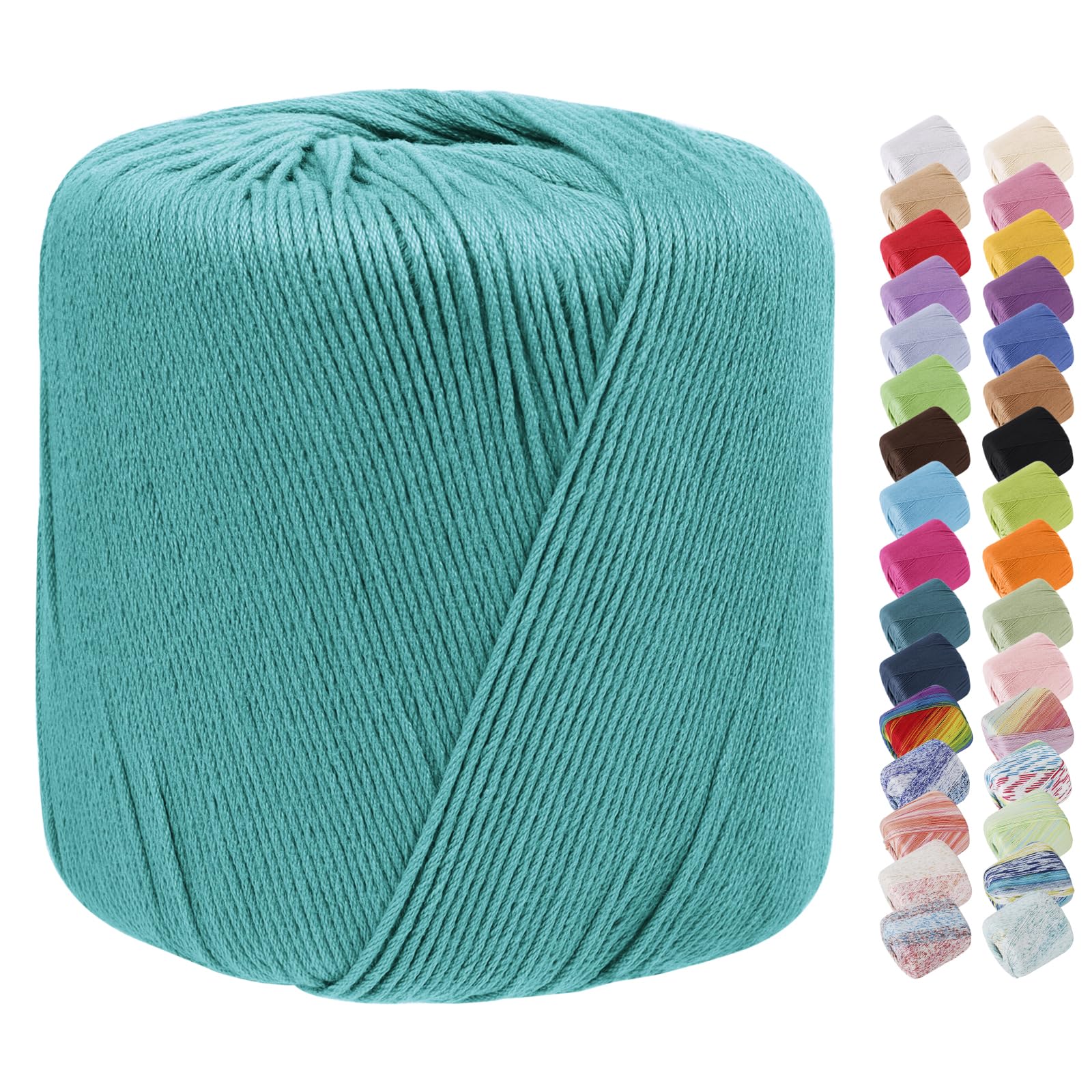 Uiopa Cotton Crochet Yarn 1mm x 125m, 8-Ply Cotton Yarn for Crochet, Hand Knitting Yarn Crochet Thread for Shawls, Hats, Doilies, Decoration, DIY Crafts (Lake Green)
