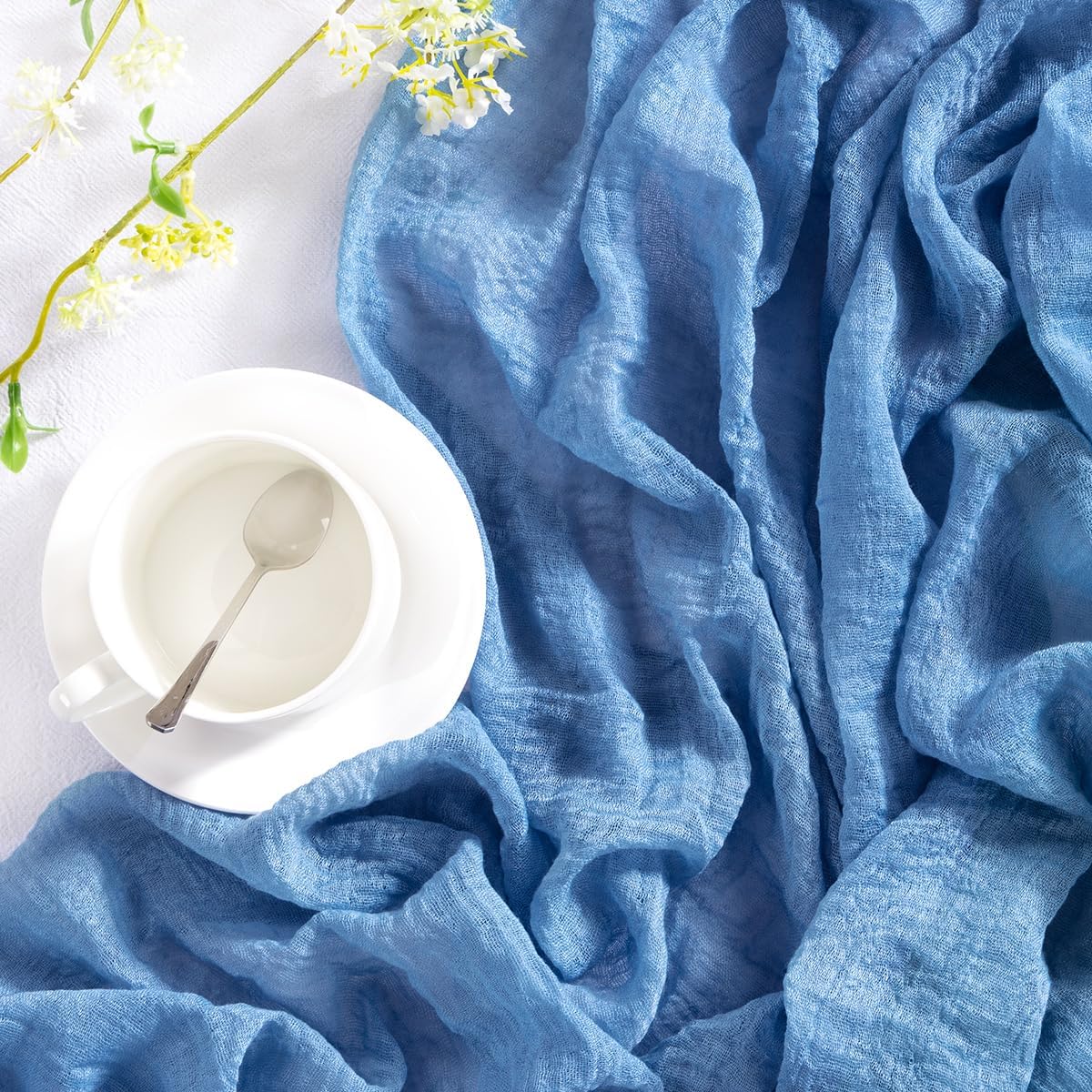 DeZerlor Dusty Blue Cheesecloth Table Runner 4 Pack Spring Easter Table Runners 120 inches Sheer Cheese Cloths for Rustic Wedding Bridal Baby Boy Shower Decor Party