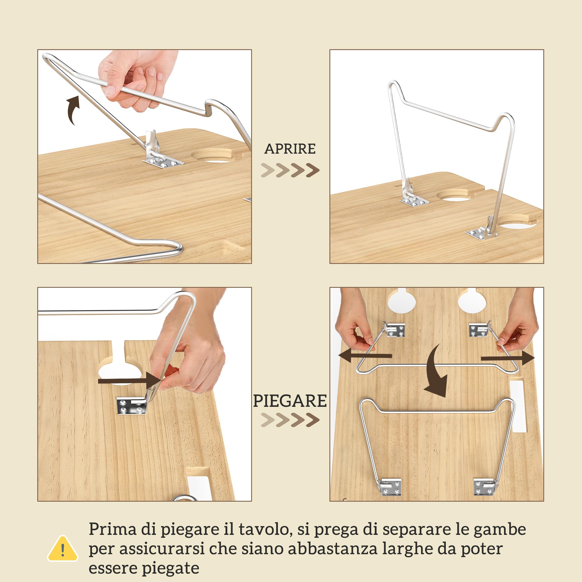 Outsunny Cestino da Picnic in Vimini per 4 Persone con Tavolino, Cesto Picnic con 4 Piatti, 12 Posate, 4 Bicchieri, Coperta e Cavatappi, 51x33x25 cm, Marrone Chiaro