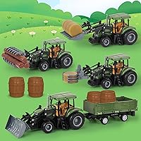 Vista 4 de Tractor de Control Remoto, Set de Tractor RC de 2.4Ghz para Niños, Juguetes de Granja para Niños Pequeños con 2 Métodos RC/Cargadora Frontal de 4