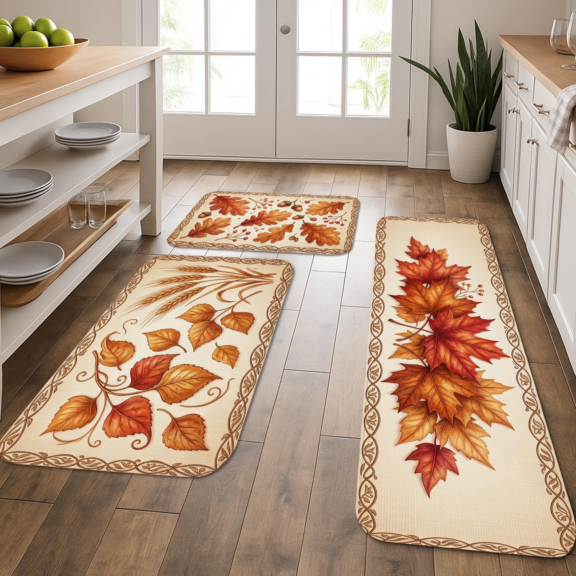 Tapis de cuisine anti fatigue lot de 3 tapis de sol lavable rustique pour évier