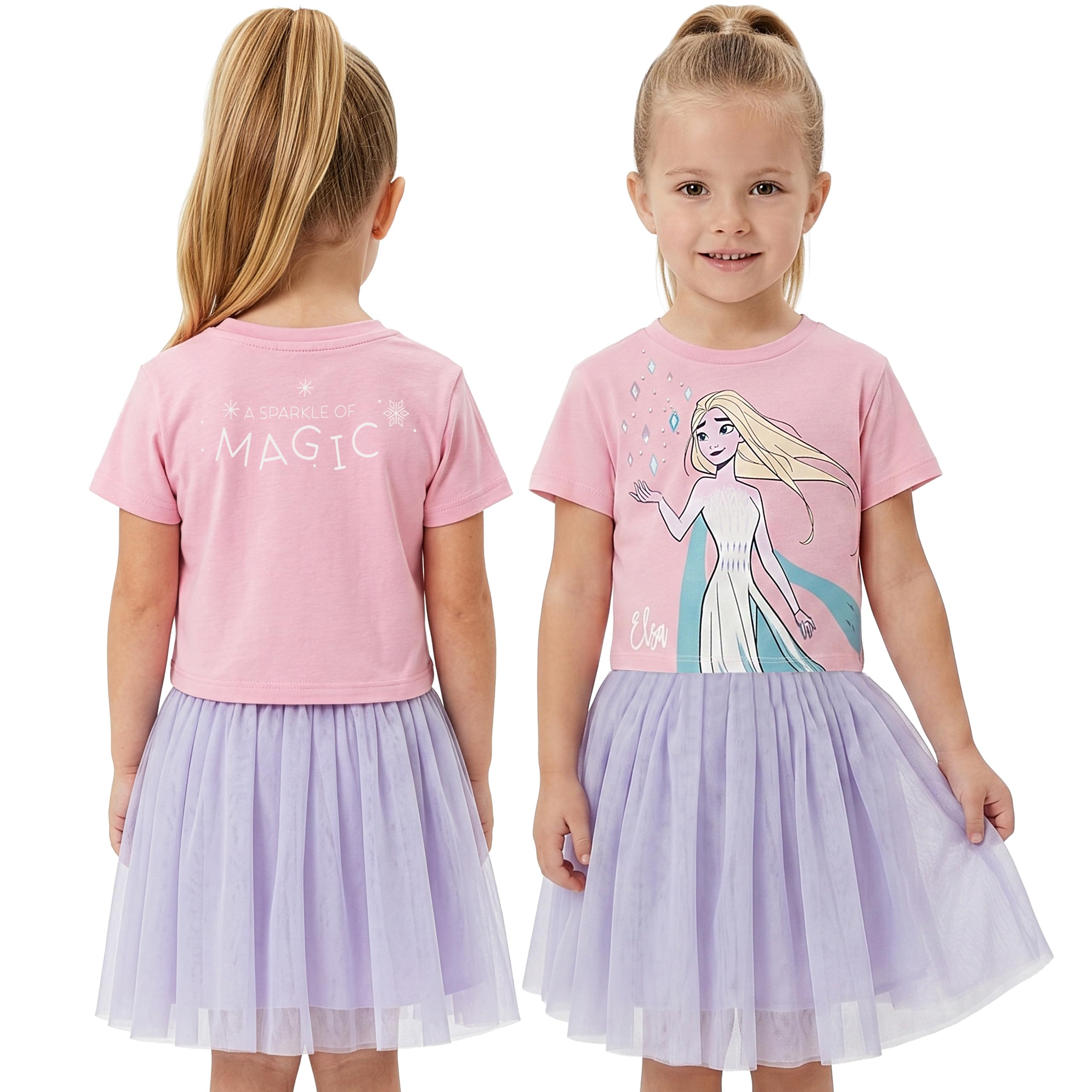 Disney Frozen Ensemble Tee Shirt Fille et Jupe Short, Tenue Enfant Elsa, Vetement Fille Été
