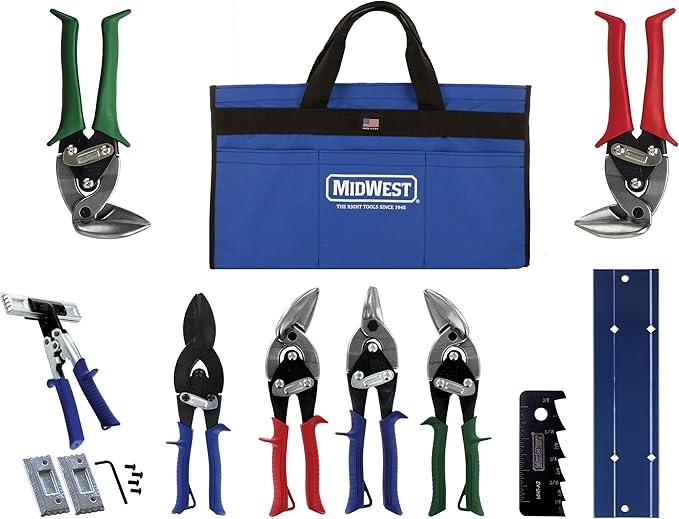 MIDWEST HVAC Tool Kit 9 Piece Set Includes Aviation Snips with