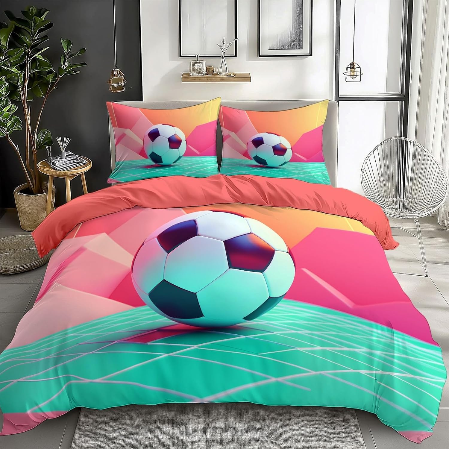 Housse de couette 240x220 adulte football parure de lit 2 personnes avec fermeture éclair 3D
