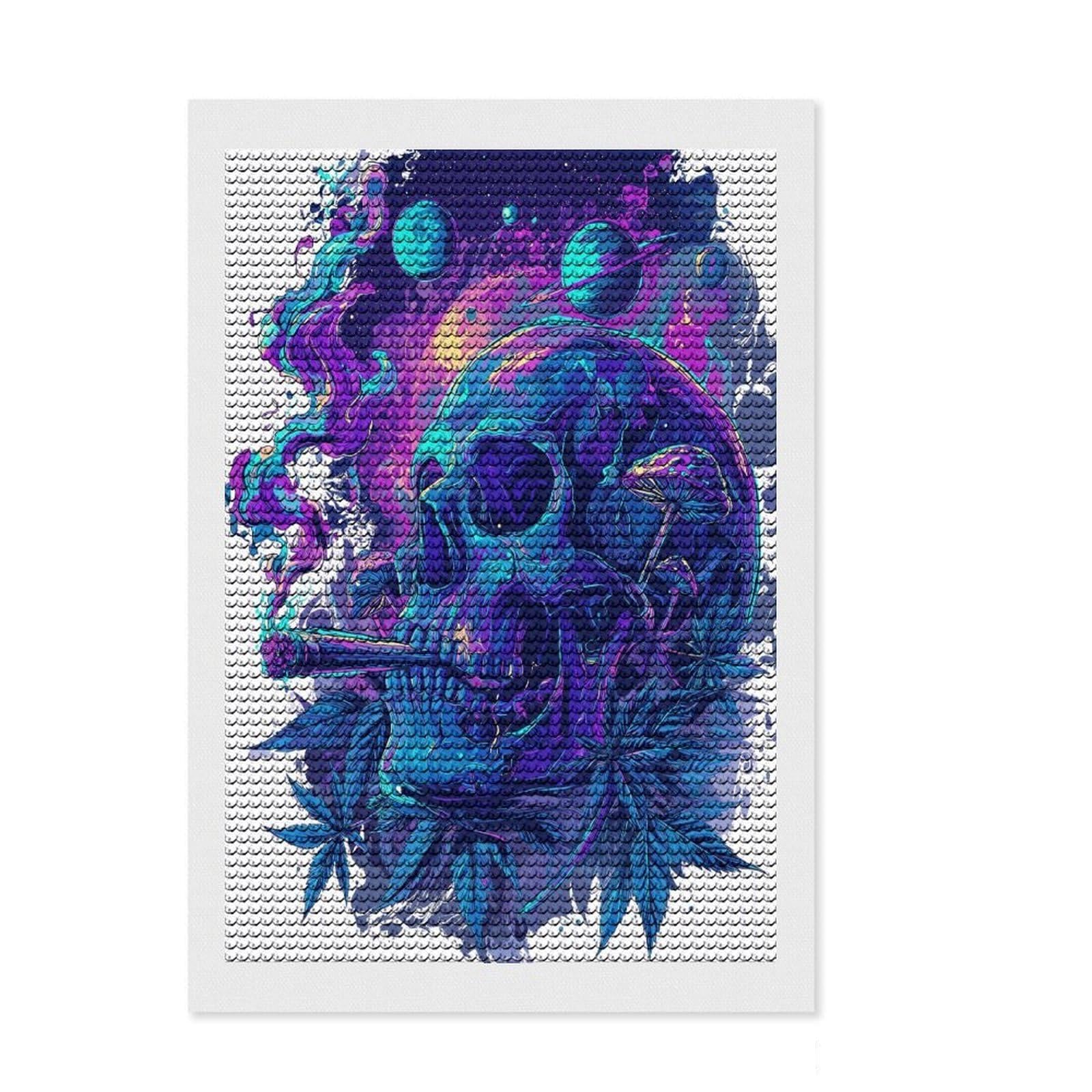 Junmoney Psychedelic Skull Art Diamond Painting Set 8"x12", Birthday Gift, Vintage Style Decor, Modern Decor, Seasonal Gift Choice, Creative Hobby
