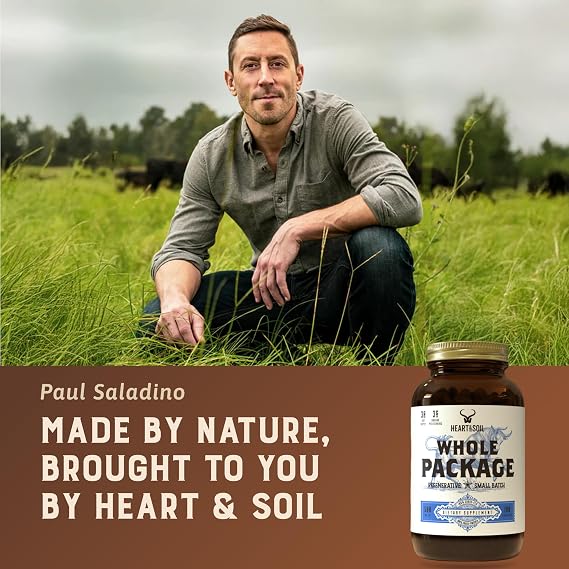 HEART & SOIL Whole Package Supplement, 180 Capsules | 100% grass fed & finished testicle, liver & blood extract for male reproductive wellness, hormonal health & energy output.
