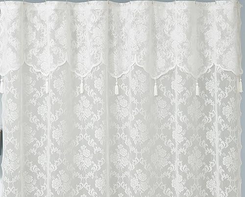 Miniatura 8 de Warm Home Designs Cortina de ducha de encaje de lino con cenefa adjunta y elegantes borlas. 72 x 84 extra larga para baño. Cortina de ducha de lujo
