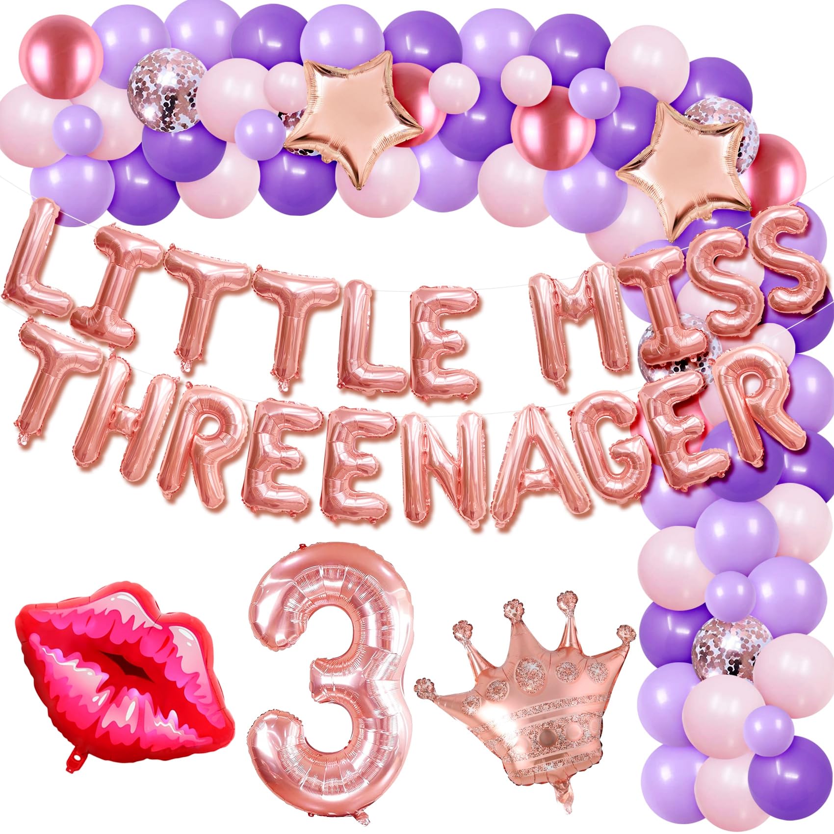 Little Miss Threenager Cake Topper - 3rd Birthday Party Decoration For Girls, 'Hello 3 Years Old' Glitter Sign - View #6