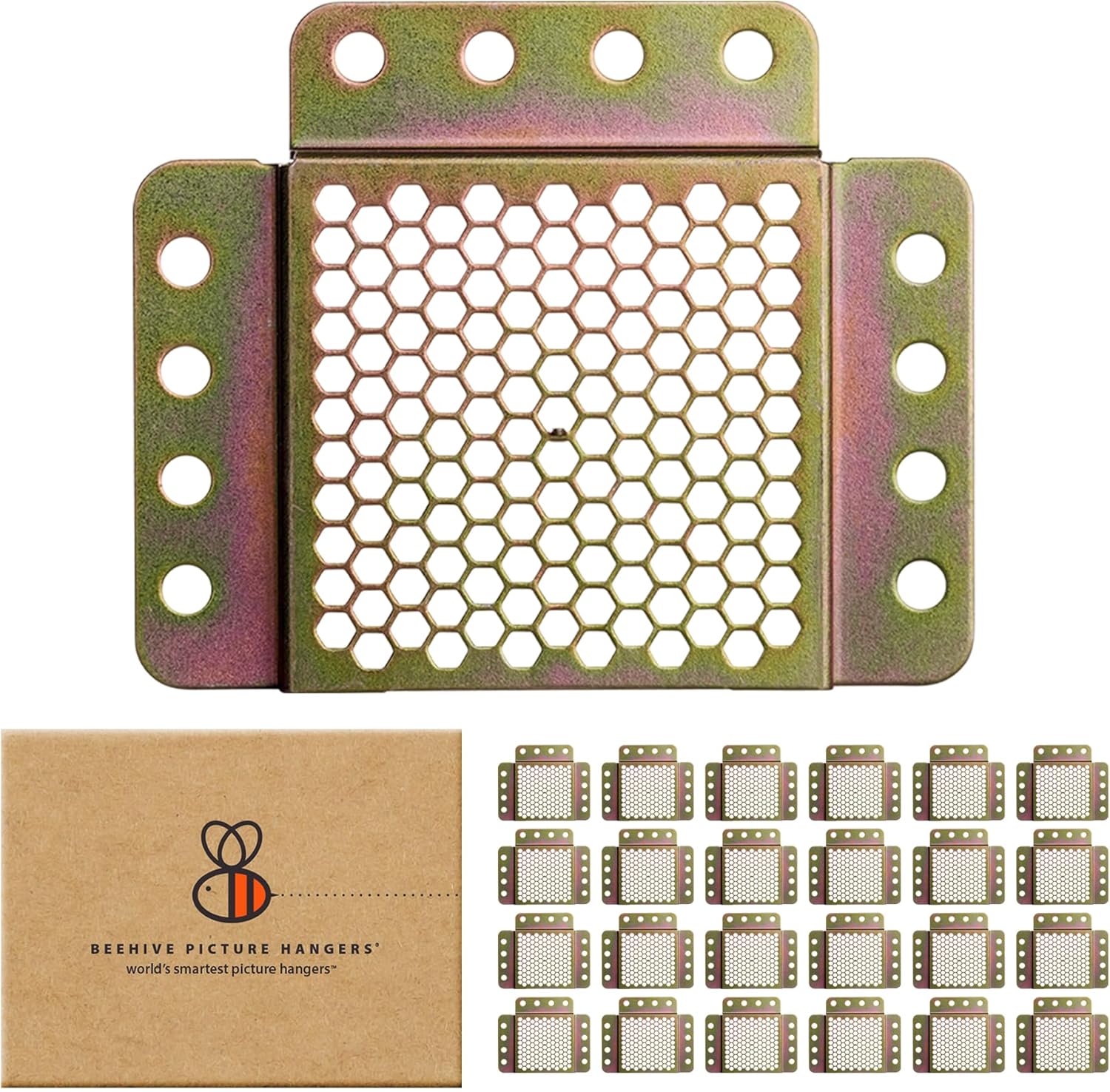 Beehive Picture Hangers | 144 Pcs Picture Hanging Hardware Kit | Fully Adjustable | for Wood Frames and Canvases on Drywall | 35 lb Capacity | Hangs 12 Frames