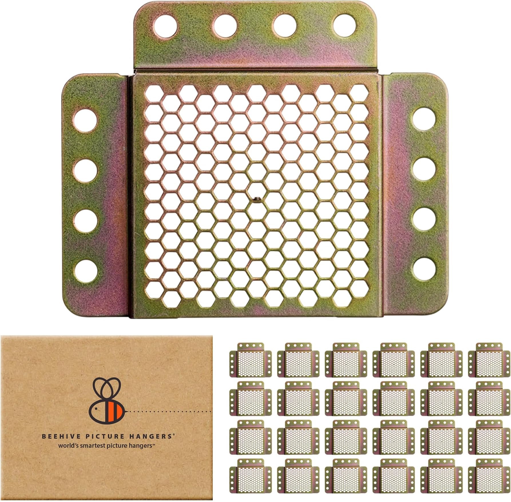 Beehive Picture Hangers | 144 Pcs Picture Hanging Hardware Kit | Fully Adjustable | for Wood Frames and Canvases on Drywall | 35 lb Capacity | Hangs 12 Frames