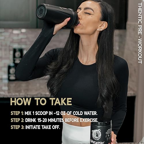 Miniatura 5 de THENTIC Preentrenamiento sin cafeína, con sabor natural y endulzado nootrópico, suplemento para preentrenamiento, enfoque láser, energía, fuerza,