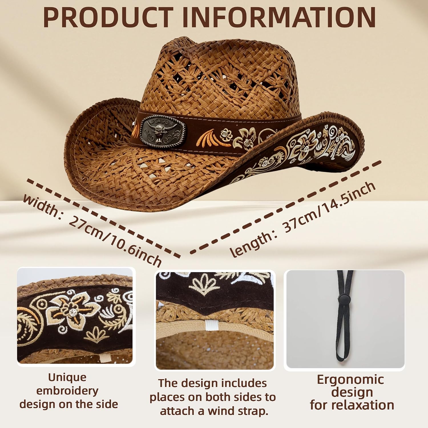 Straw Cowboy Hat Men Women,Western Cowgirl Hat with Wide Brim Embroidered, Black White Pink Brown Cowboy Hat.