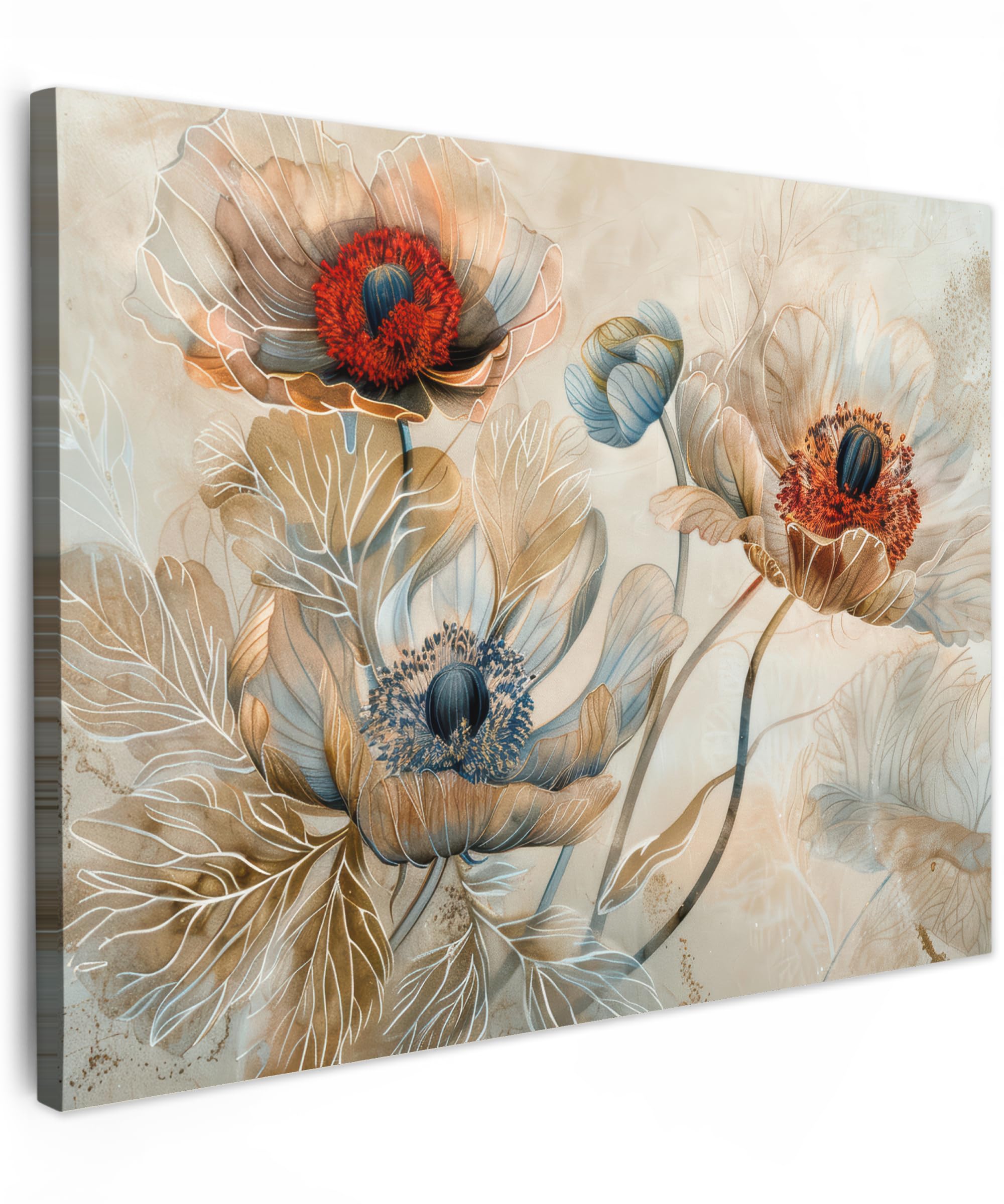 MuchoWow© Canvas Wall Art Work 16"x12" / 40x30 cm Room Decor Painting Wallfillers Picture Decoration Prints Flowers - Beige - Modern - Illustration