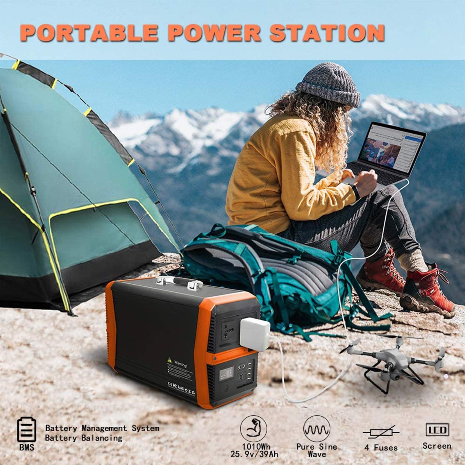 TGHY 273000mAh Accumulatore Energia Portatile 1000w Ricaricabile da Pannello Solare/Presa a Muro/Auto Uscita AC da 2000W di Picco/Uscita USB 15W/12V DC per CP.AP Campo Viaggio