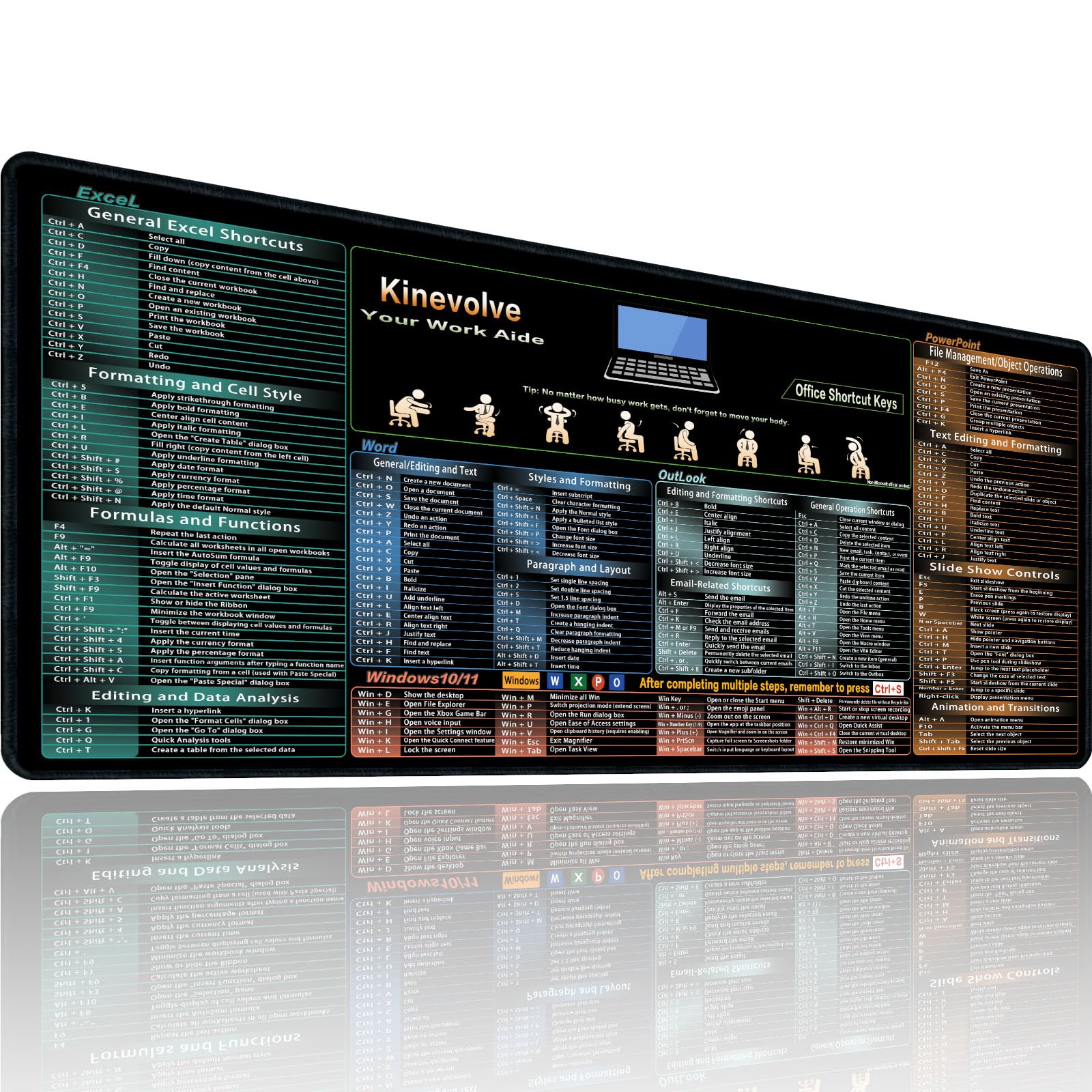 Alfombrilla para mouse con más de 200 accesos directos de oficina, alfombrilla de escritorio de hoja de trucos de Excel, alfombril