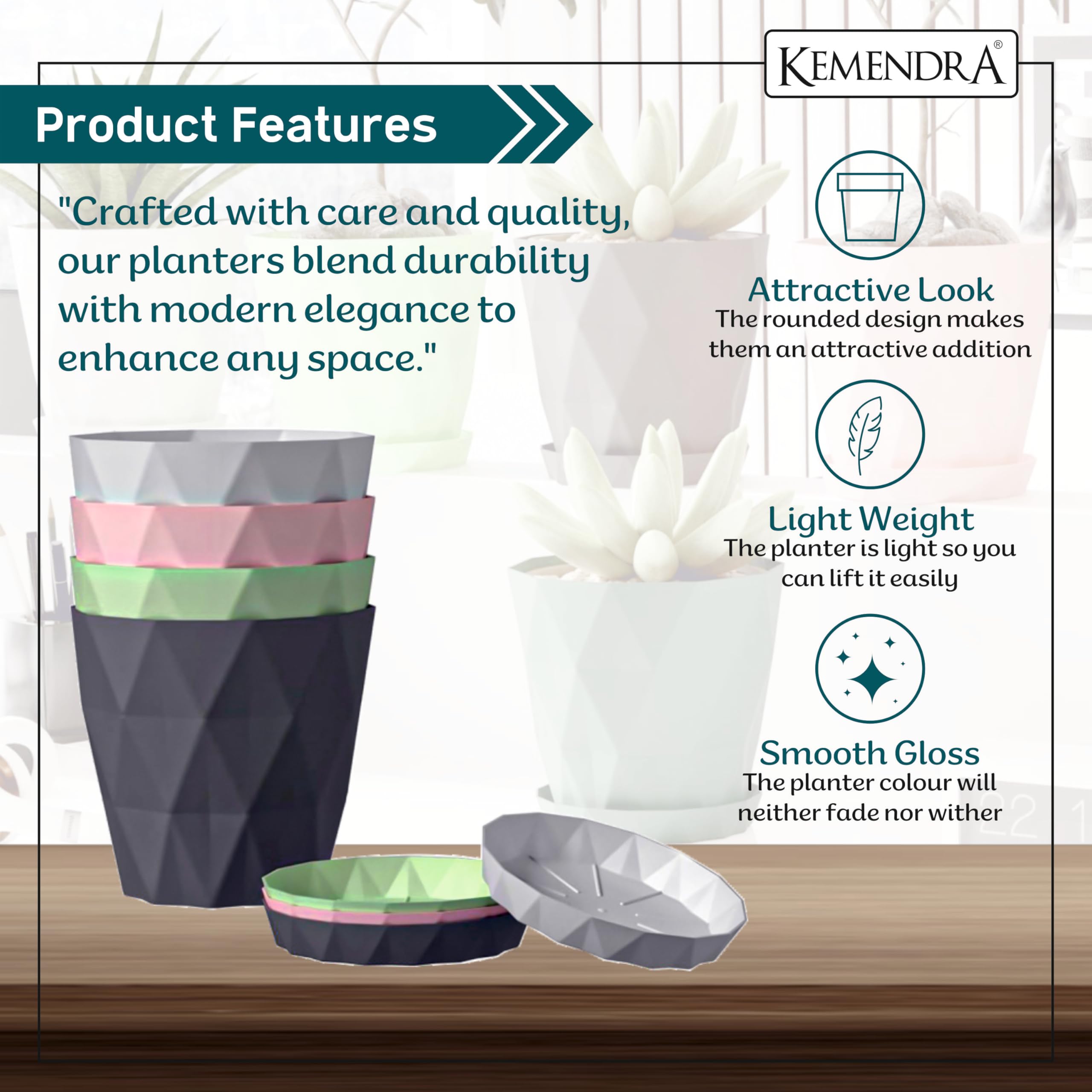 Kemendra® Plastic Flower Pots for Home Decoration, Plant pots for Home Decor, pots for Plants Big Size Plant Pots for Garden Balcony Plastic Flower pots for Garden (Round Diamond Multi Colour 5) - Image 4 thumbnail