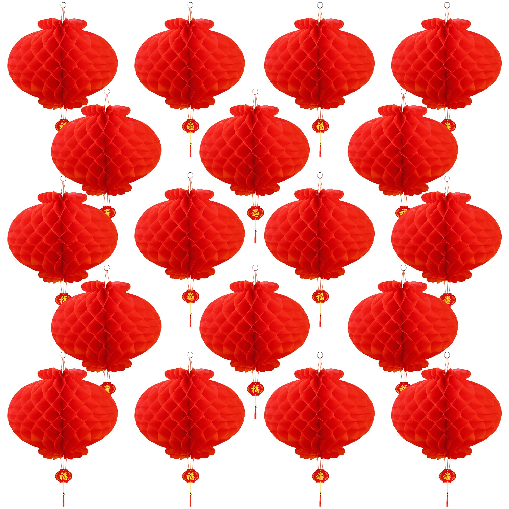 KEYIDO 20 Pieces Red Chinese Lanterns Decoration Lunar Chinese New Year Lanterns Decor 2024 CNY Paper Lanterns for Spring Festival Lantern Festival Celebration Supplies(25cm 8 Inches)