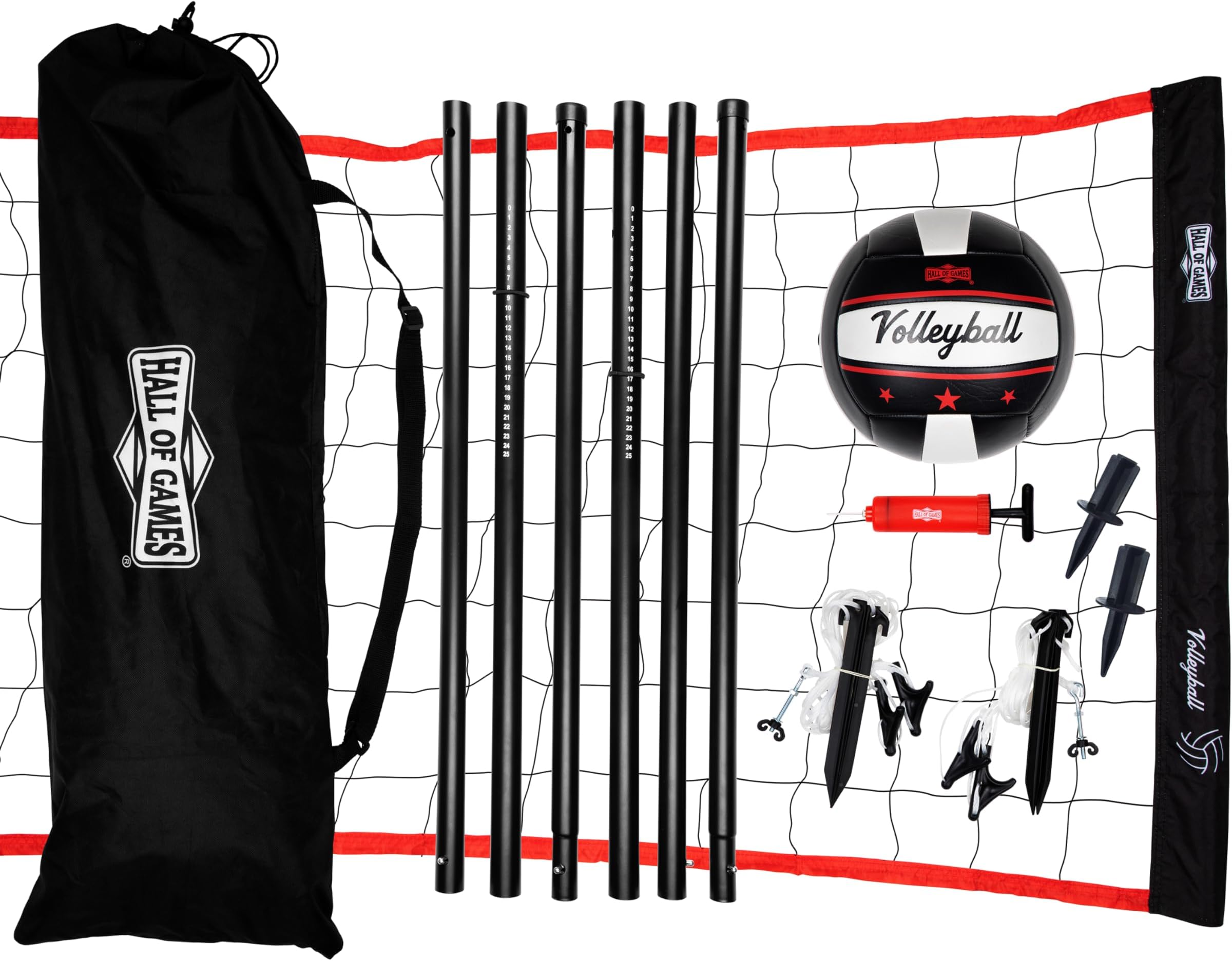 Hall of GamesOutdoor Volleyball Net and Carrying Bag Set with Adjustable Steel Poles and Official Size Volleyball Perfect for Parties