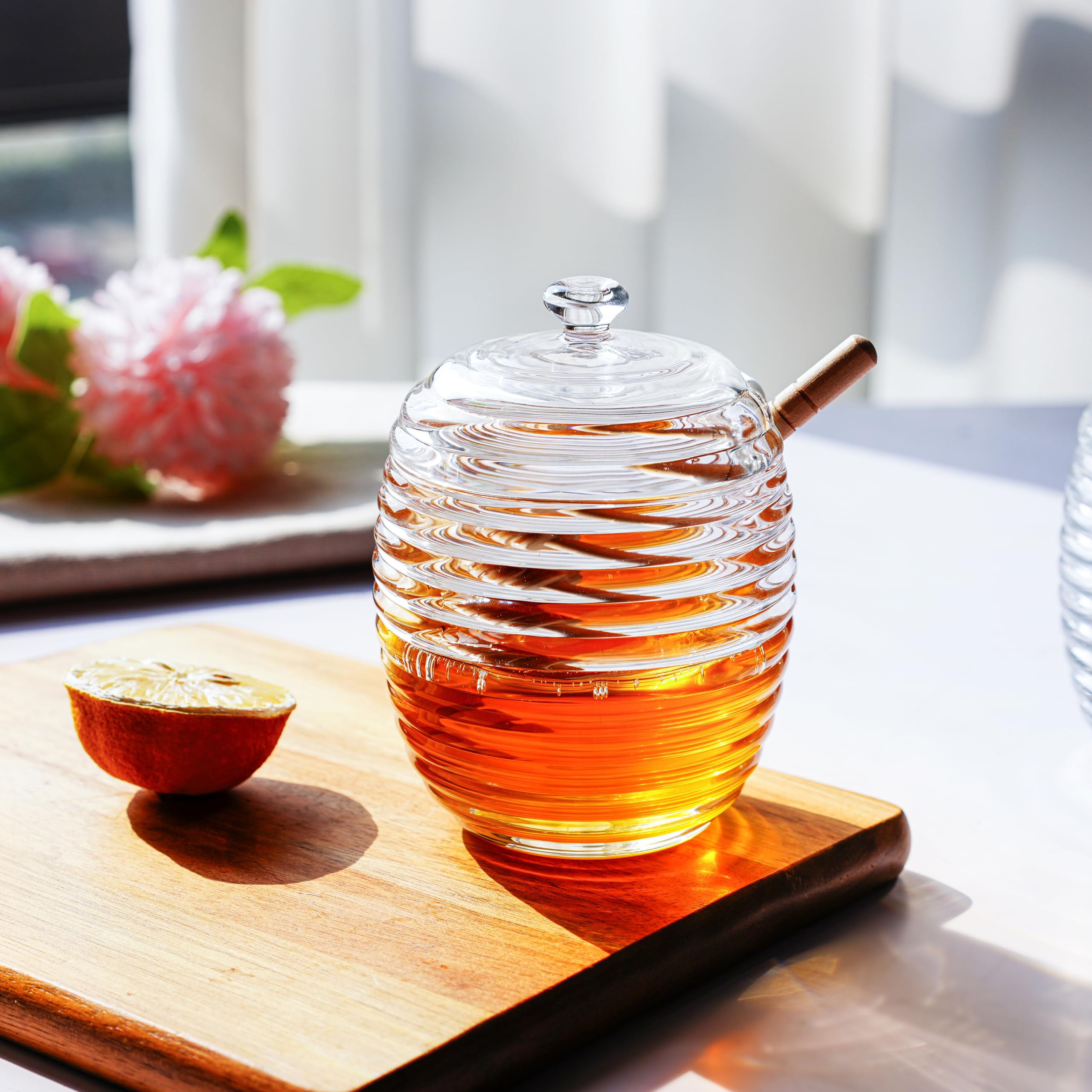 H&D HYALINE & DORA 9oz Glass Honey Dispenser with Dipper, Clear Crystal Pot for Home Kitchen Store Honey and Syrup, Easy to Clean - Image 4