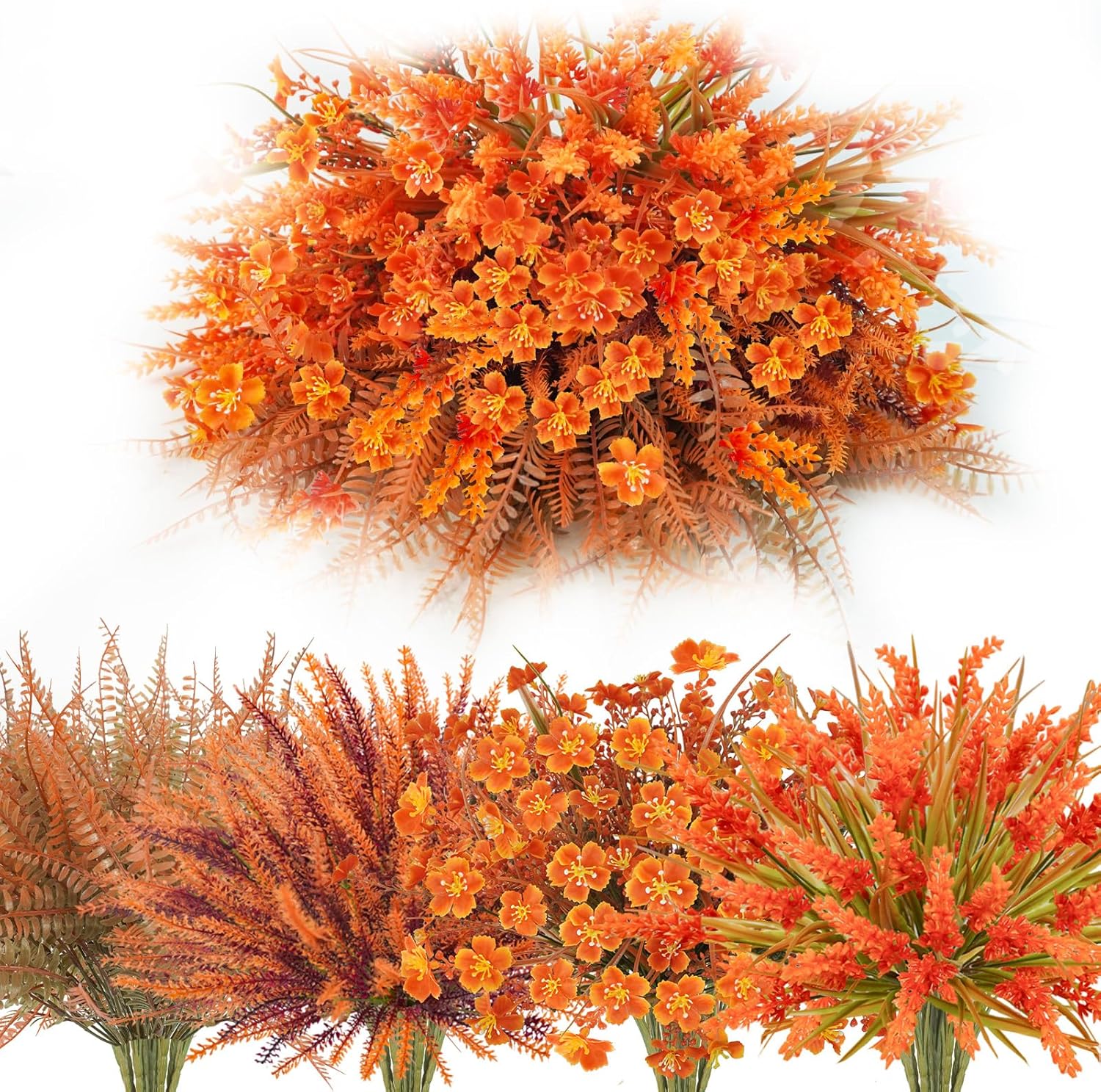 TORONTOKYO 40 Bundles Artificial Fall Flowers for Ourdoors UV Resistant Fake Fall Flowers Faux Autumn Plants Shrubs for Garden Window Porch Outside Fall Decor fall lavender & fall flowers