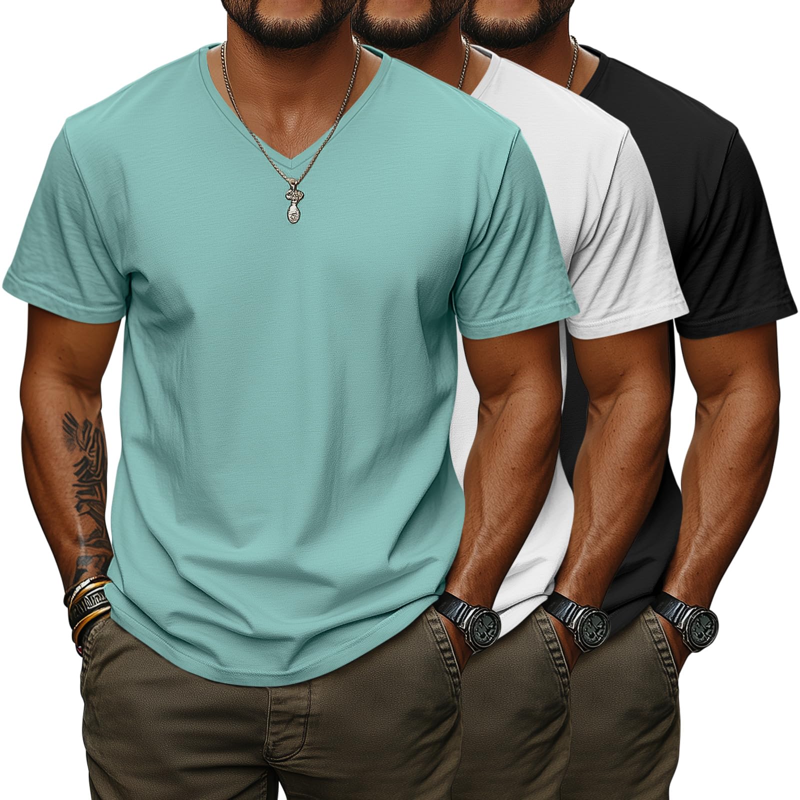 Ficerd 3 Pack Big and Tall V Neck T Shirts for Men 95% Cotton Short Sleeve Loose Fit Casual Basic Tees Summer Soft Tops