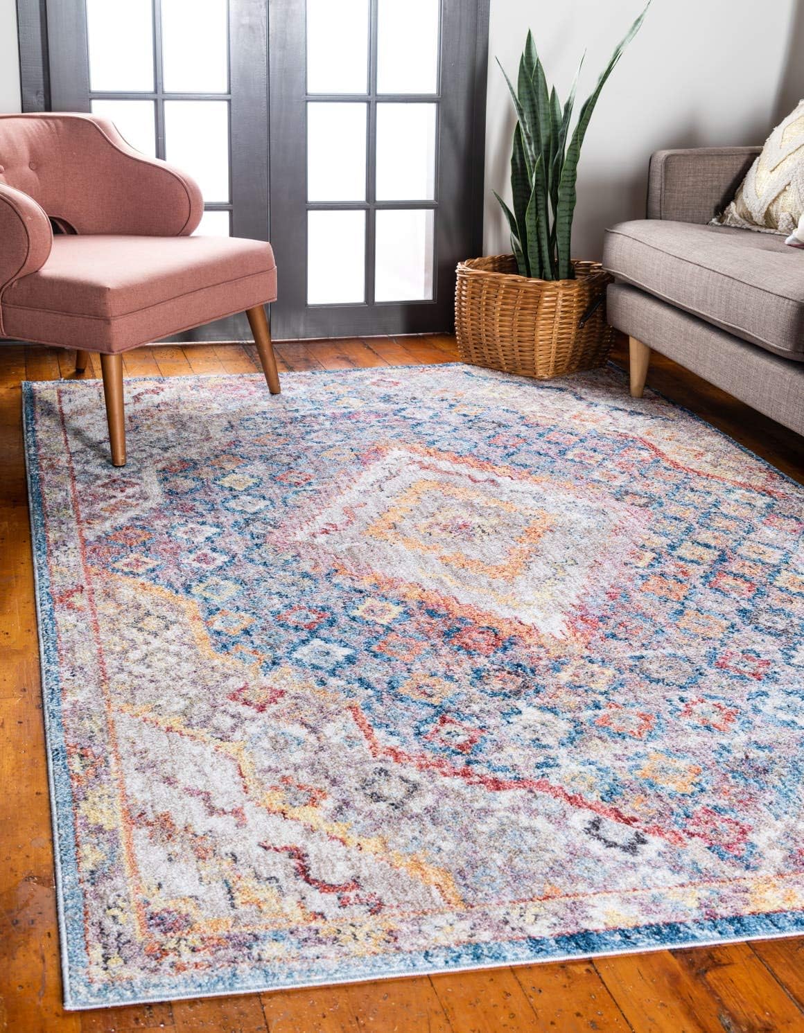 Unique Loom Brighton Collection Vibrant, Medallion, Traditional Print Area Rug (2' 2 x 3' 0 Rectangular, Blue/ Beige)
