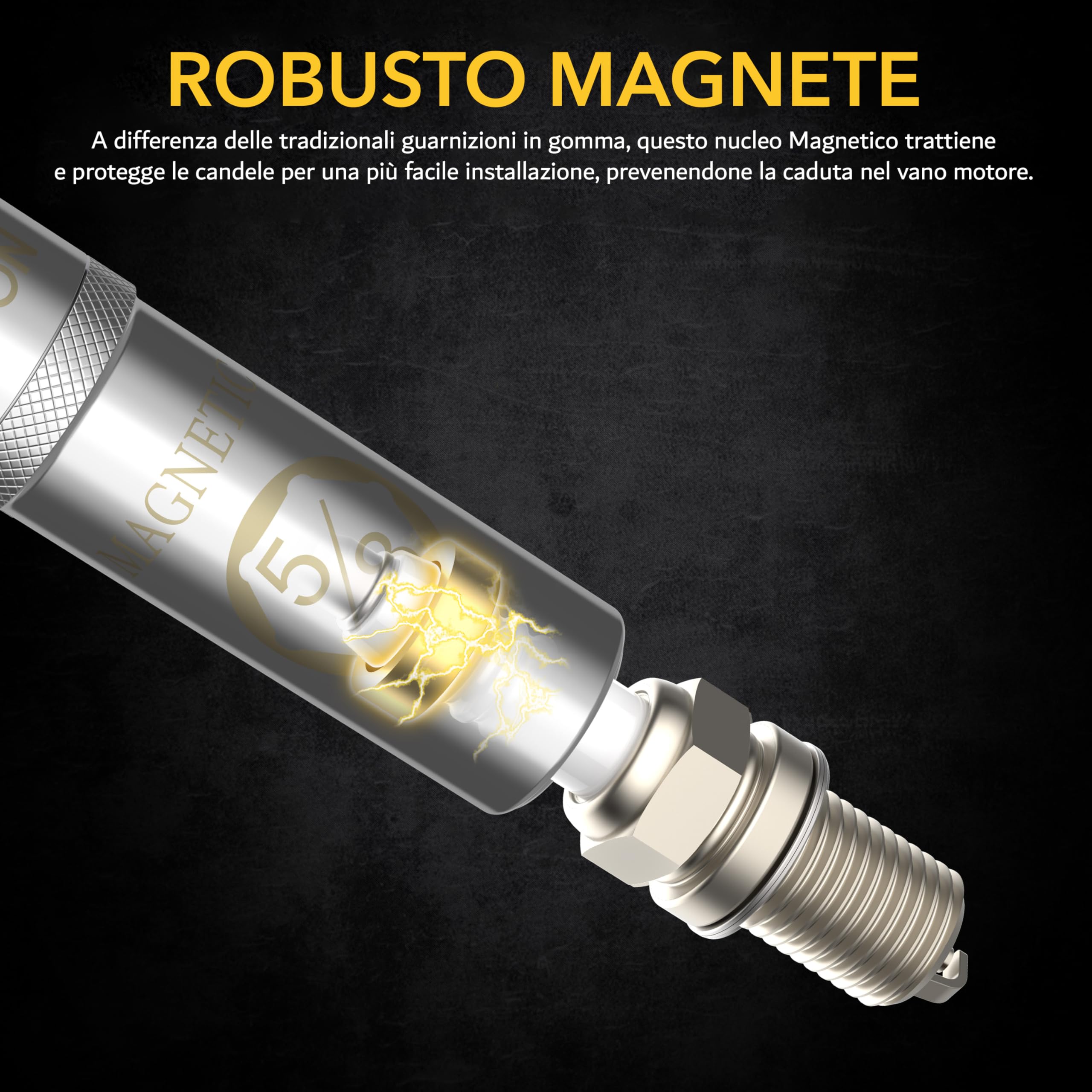 LEXIVON Chiave A Bussola Magnetica Con Snodo Per Candele Da ⅝”, Attacco Da ⅜”, Lunghezza Totale Di 6” Chiave A Bussola Dalla Grande Forza Magnetica E Pareti Sottili, Acciaio Cromo Vanadio Cr-V(LX-121)