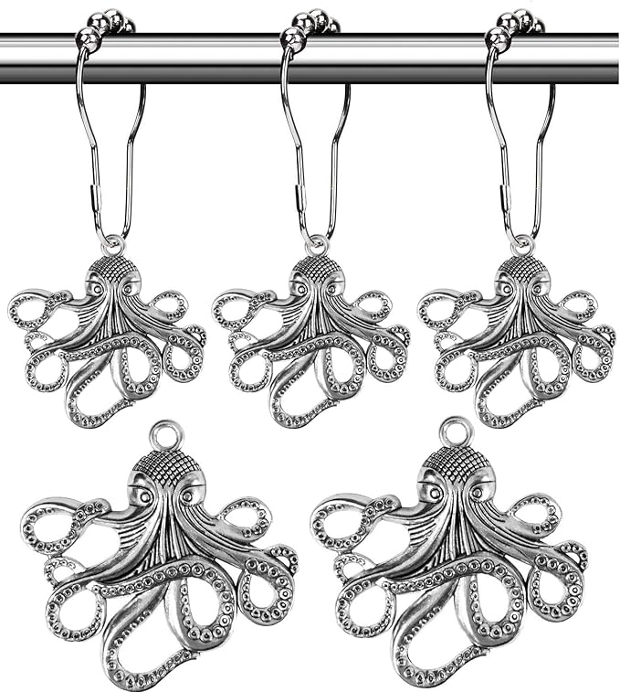 Octopus Shower Curtain Hooks Rings Silver Metal Shower