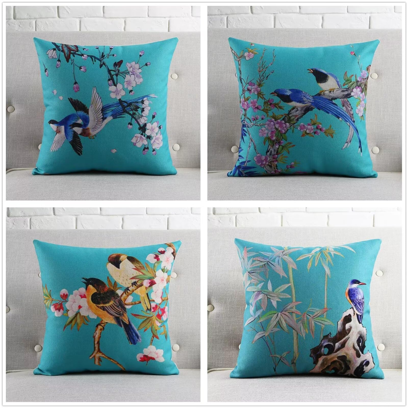 Kwiaty ptaki poszewki na poduszki 28 x 28 cali, dwustronne, kwadratowe, lniane, na zewnątrz, na patio, ogród, salon, sofę, dom wiejski, zima, wystrój domu, świąteczne prezenty, zestaw 4 szt., 70 x 70 cm z-100